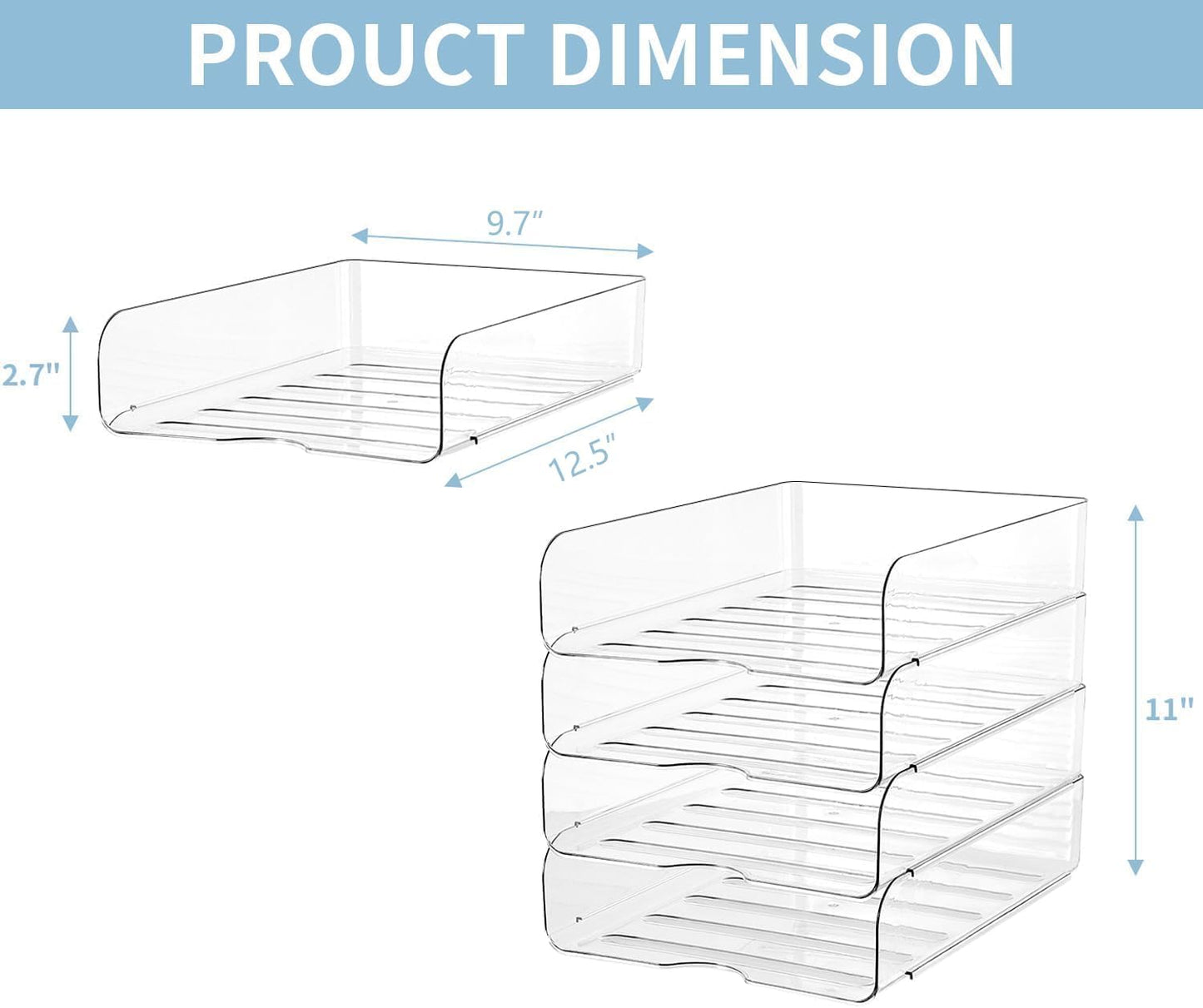 4-Tier Paper Organizer for Desk, Stackable Desk Organizer Paper Tray, Ideal for Office Supplies, A4 Storage (Clear, 4-Tier)