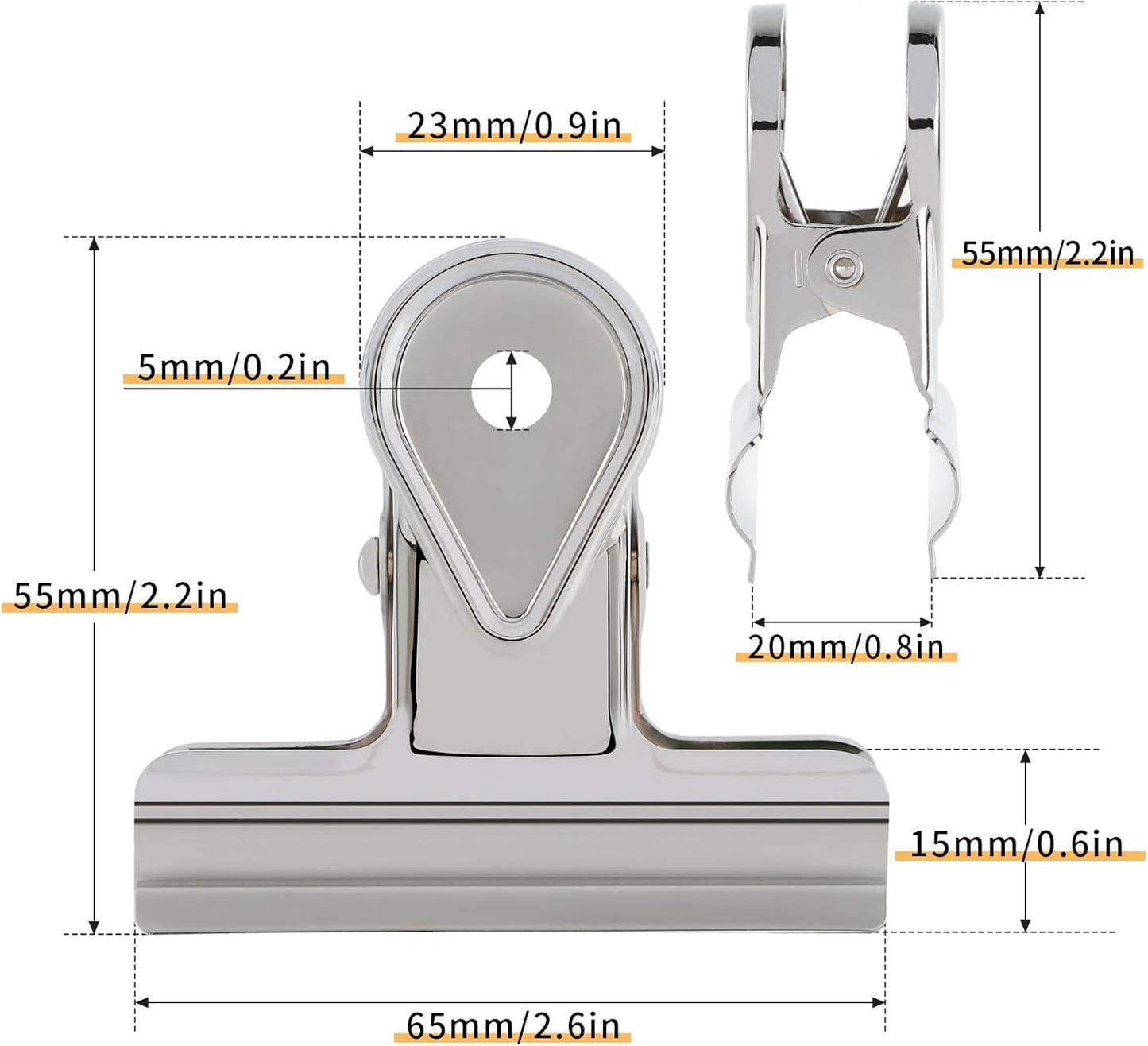 SIAMESE Bulldog Clips, 4 Pcs Binder Clips for Office & Kitchen, Multi-Purpose Binder and Food Bag Clamps for Sealing, Storage, Hanging (Silver)