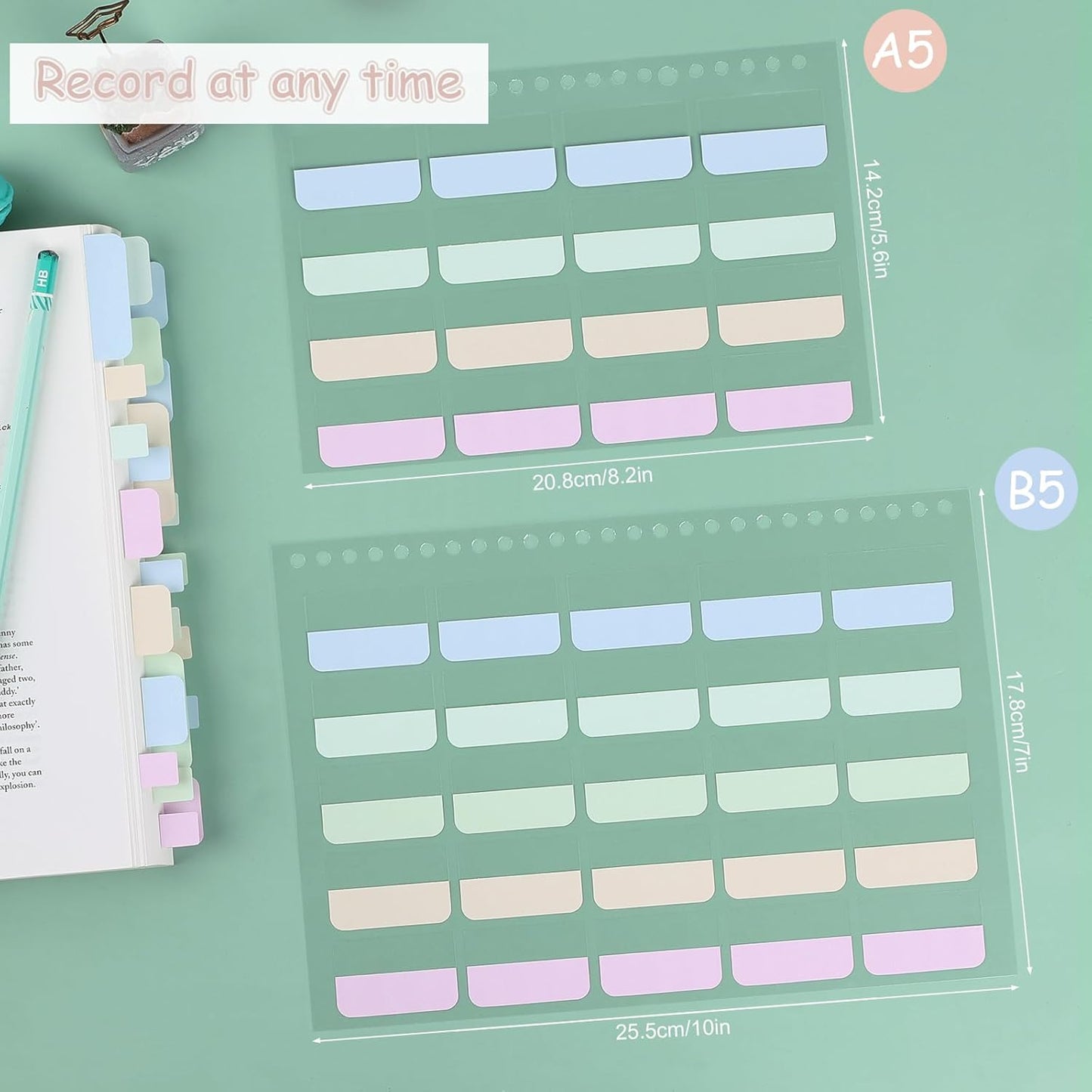 475 PCS Sticky Tabs, 10 Sheets, 3 Sizes Divider Tabs Stickers, Writable Index Tabs, Repositionable Tape Flags for Books, Binders and File Folders