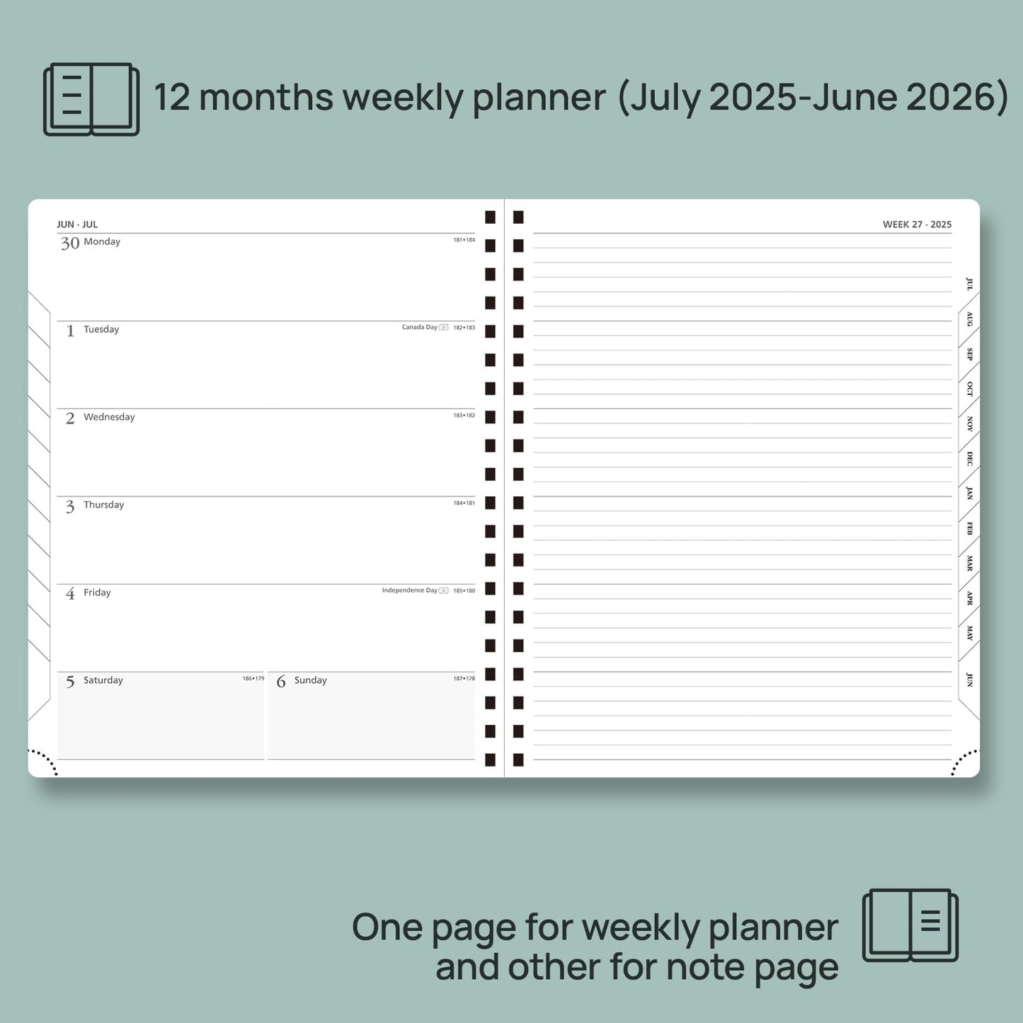 POPRUN Planner 2025-2026 Weekly Planner Notebook (Large 8.5''x 10.5'') Academic Calendar (JUL.25 - JUN.26) Appointment Book with Monthly Tabs, Spiral Soft Cover, Inner Pocket, 100 GSM - Royal Blue