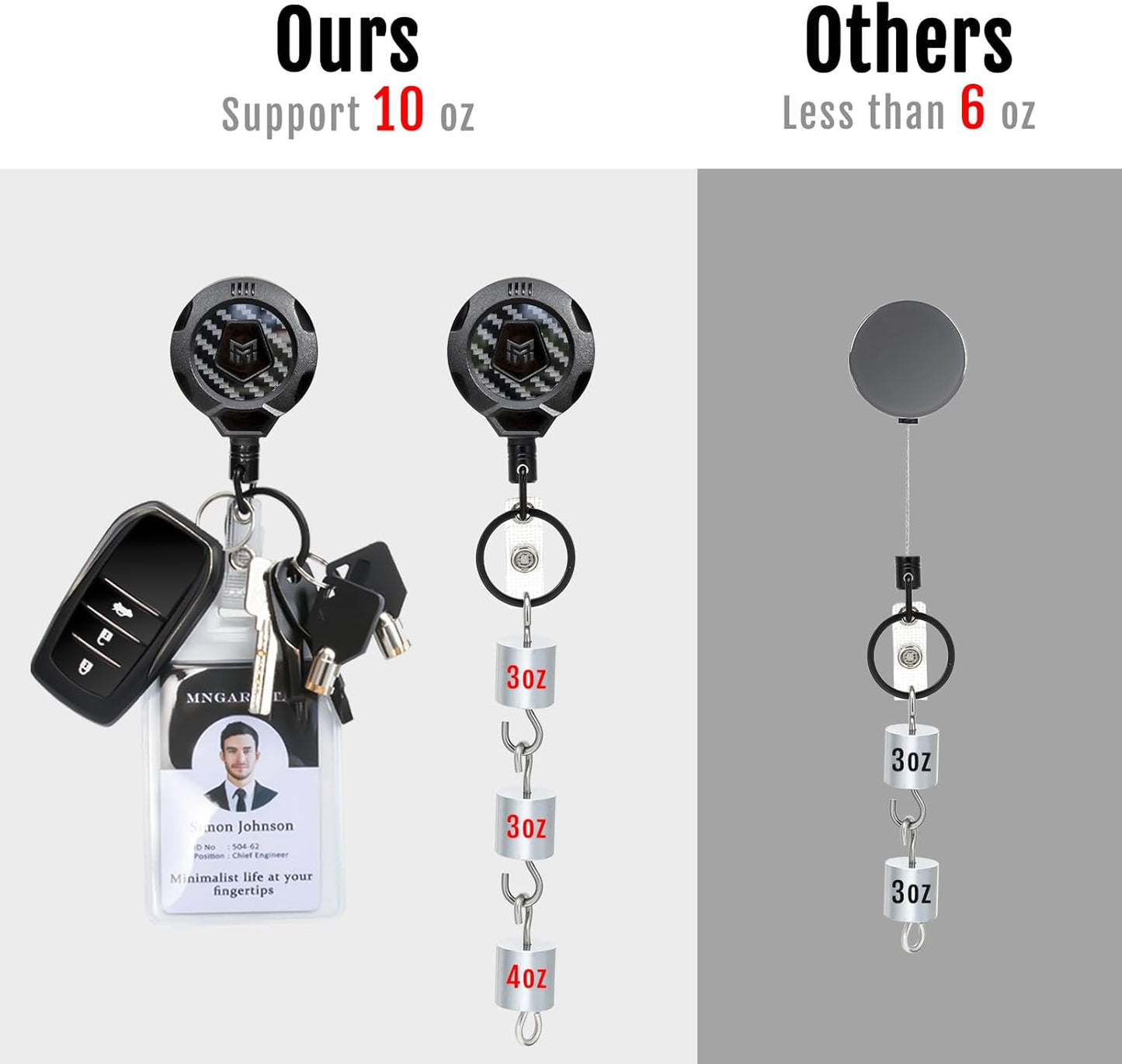 MNGARISTA Upgraded Heavy Duty Retractable Keychain with Belt Clip, 10 OZ Retraction, 31.5" Stainless Steel Cord, 3K Carbon Fiber ID Badge Reel with Badge Strap and Key Ring