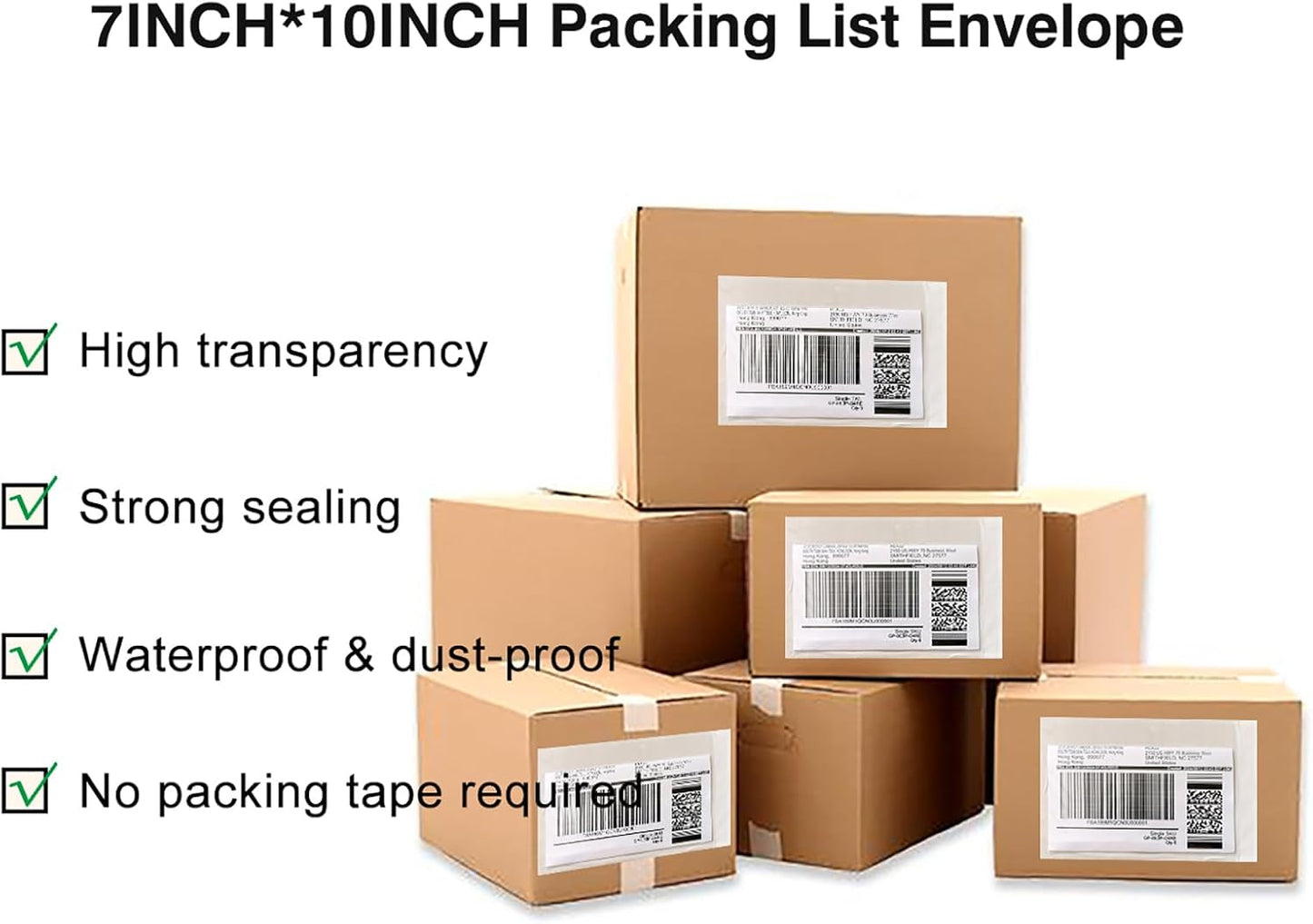 1000 Pcs 7'' x 10'' Clear Packing List Envelopes Adhesive Shipping Label Pouch, Shipping Document envelopes, Clear Face