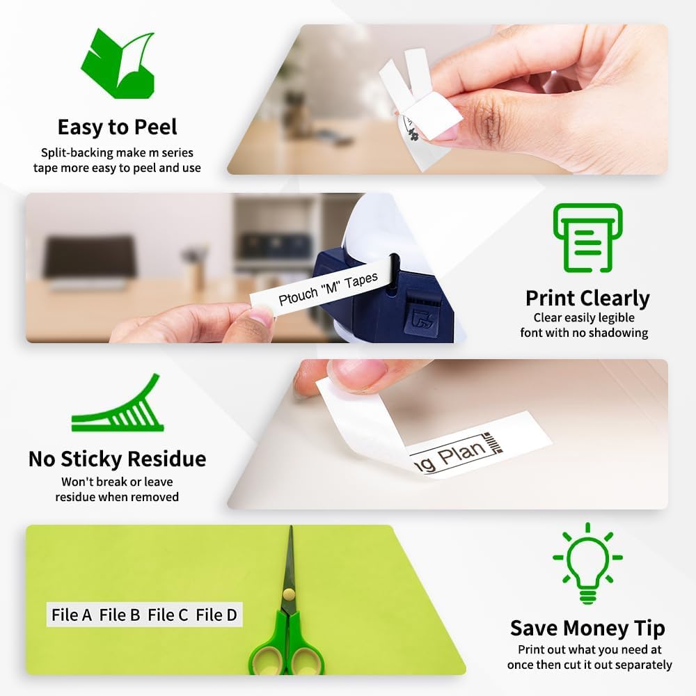 Fimax Replacement for Brother P Touch M Tape M231 MK231 MK-231 12mm 0.47 Inch to use with Brother PTouch PT-M95 PT-90 PT-70 PT-65 PT-85, Black on White, 26.2 Feet, 8-Pack