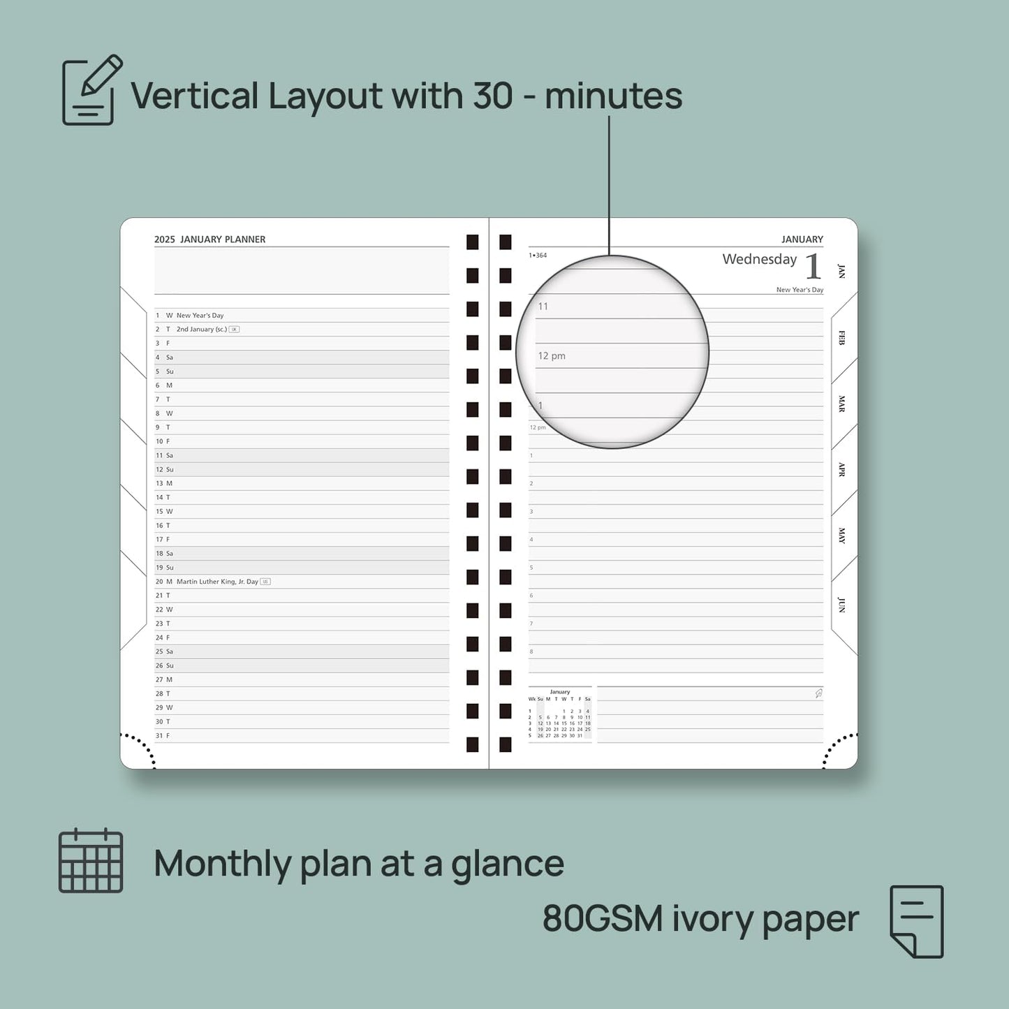 POPRUN Academic Daily Planner 2025-2026 One Page A Day - [5.75" x 8.5"- Spiral Hard Cover], Appointment Book (July 2025 - June 2026) with Monthly Calendar - Haze Blue
