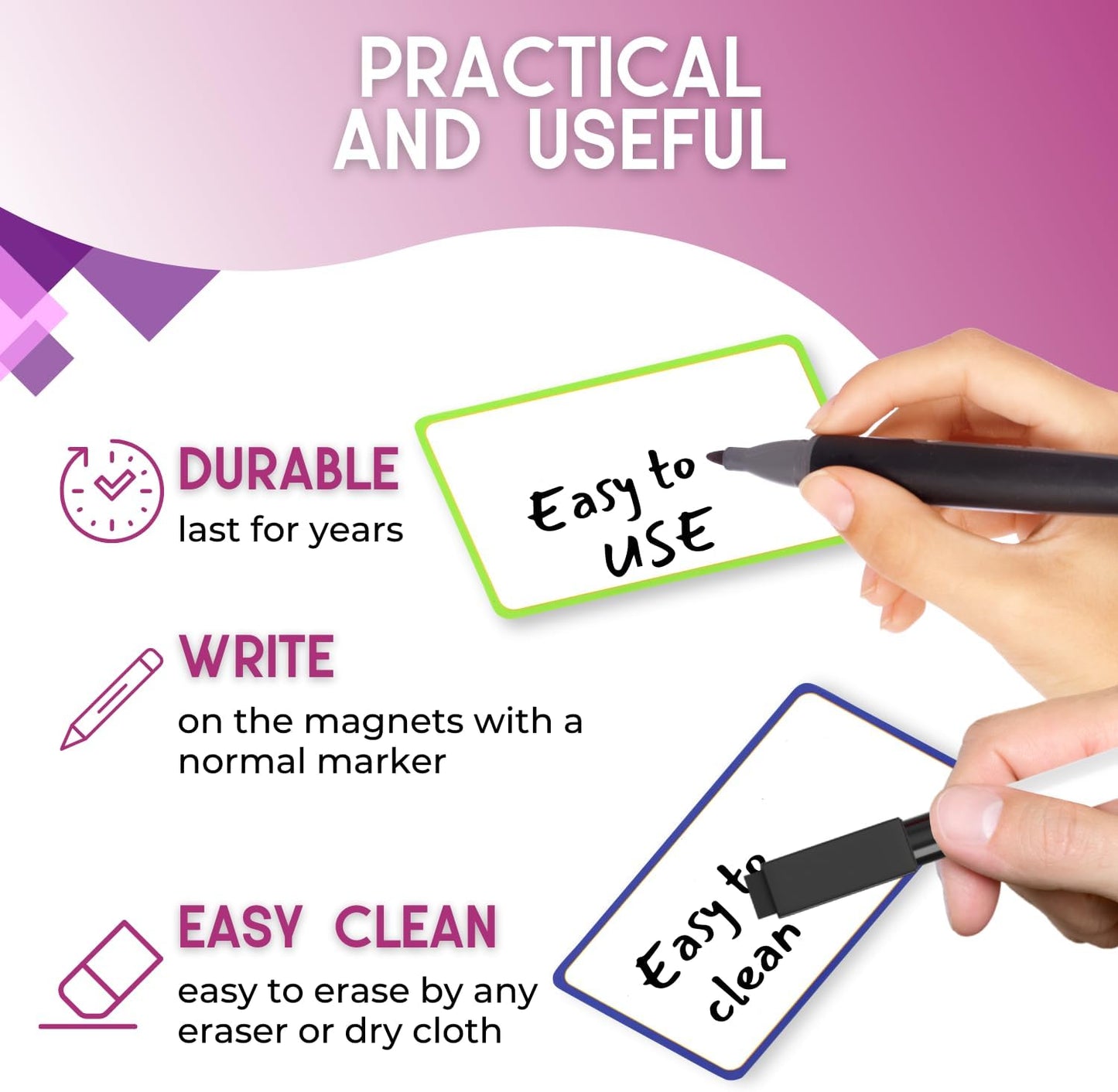 Availey 32 Pieces (3 x 5") - Colored Border Magnetic Dry Erase Labels - Reusable Strips for Classroom Home Office Garage Refrigerator Blank Writable Erasable Cards Name Tags Students Locker Shelf