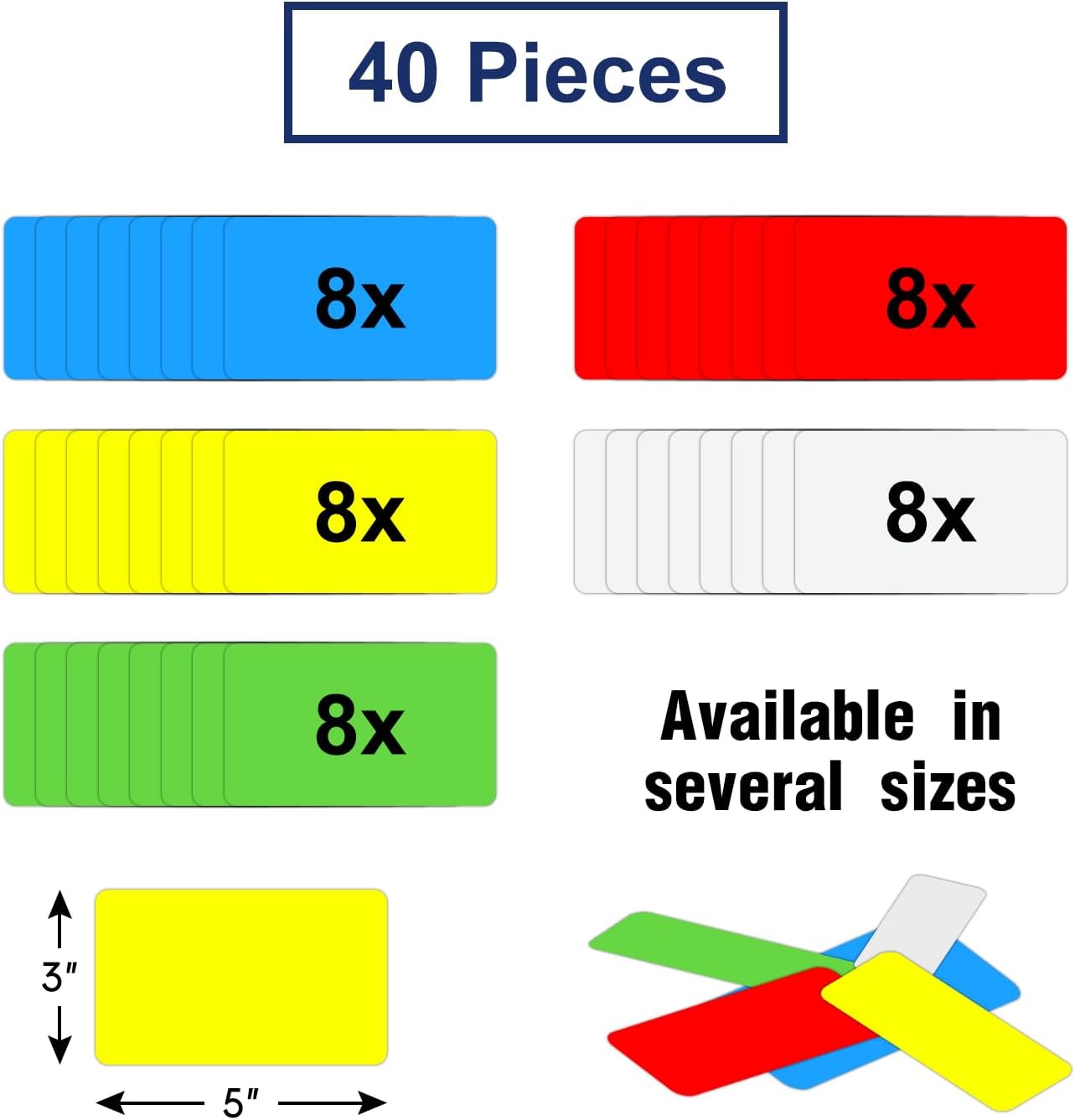 Dry Erase Magnetic Labels 5x3 Inch, 40 Pack, Reusable Magnetic Dry Erase Labels for Whiteboards，Locker, School, Classroom, Office, Home