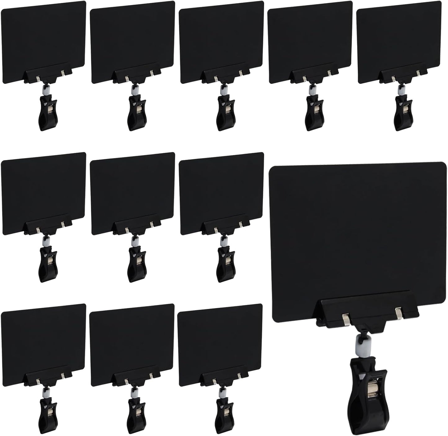 Biaungdo 12 Pcs Plastic Chalkboard Sign with Rotating Clip, Erasable Blackboard Price Tags Double Sided Waterproof Blackboard Clips Display Clip Holder for Shelves,Store,Business, Supermarket(Black)