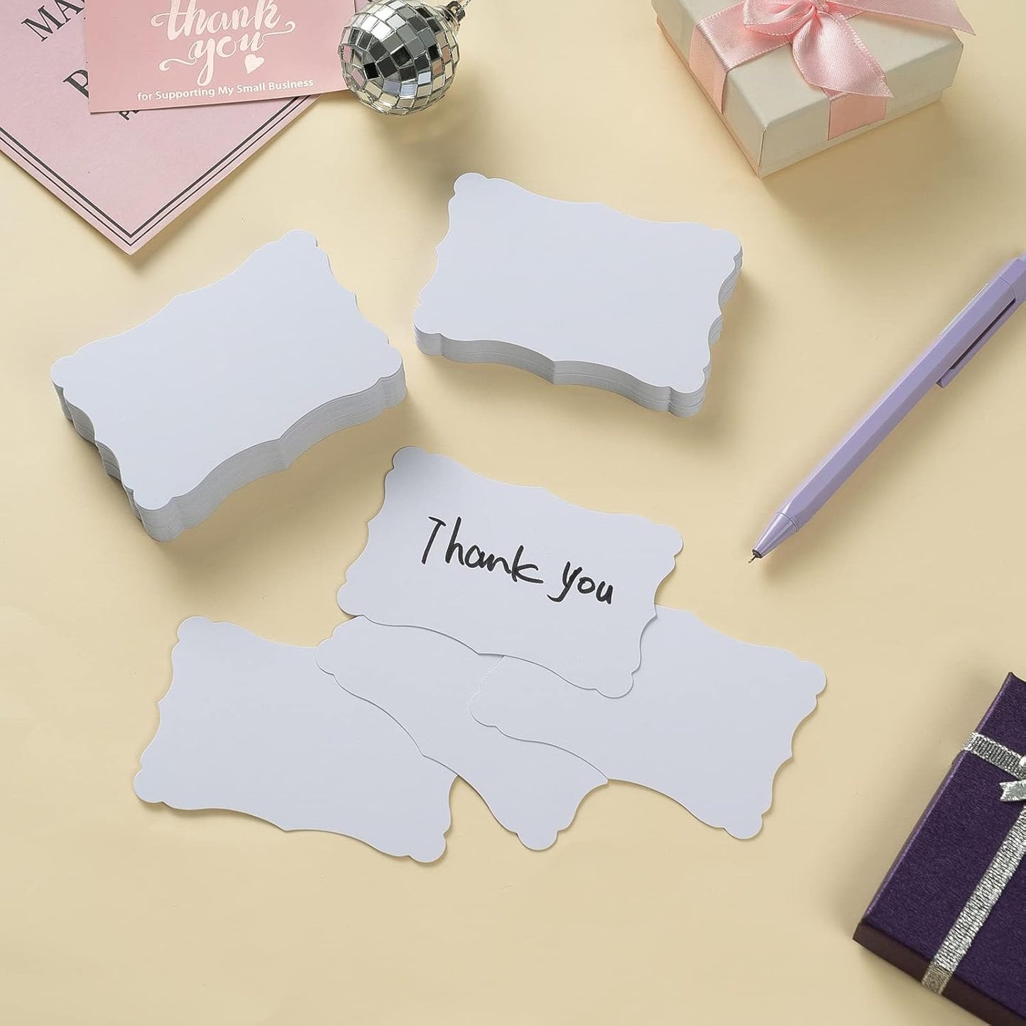 120 Pieces Small Mini Business Cards Vintage Assorted Colors Blank Note Cards Gift Word Card for Business Cards, Gift Cards (White, 3.66x 2.36 inches)