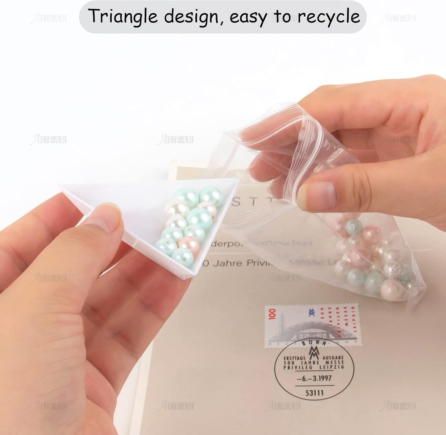 AUEAR, Bead Sorting Trays Plastic Nail Art Plates for DIY Craft Jewelry Project (White, 30 Pack Triangle)