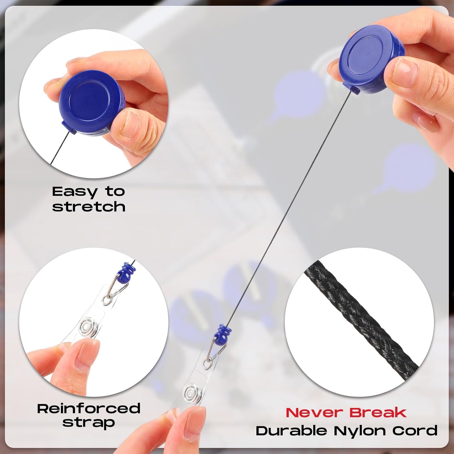 Zonon 50 Pieces Retractable Badge Holder Reels with Swivel Alligator Clip, ID Card Holder Name Badge Reel Clips for Students Teachers Office Workers (Navy Blue)