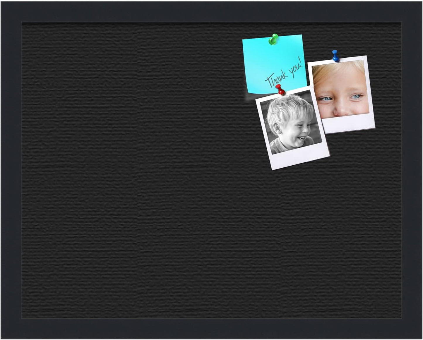 PinPix 18x14 Inch Cork Bulletin Board. This Decorative Framed Pin Board Comes with Solid Black Design and a Satin Black Frame. Ideal for Home Office Decor or Message Board (PinPix-622)