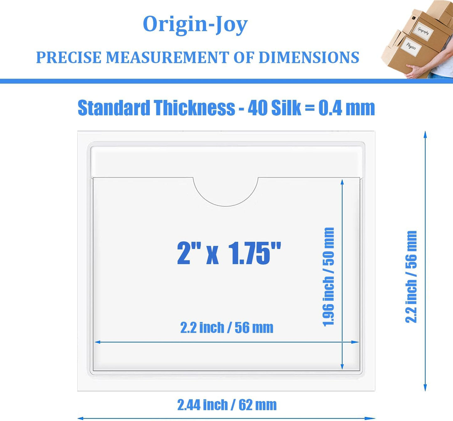 Origin-Joy 25 PCS Self-Adhesive Index Label Pockets, Clear Plastic Peel & Stick Card Holders with Top Open for Loading (2 x 1.75 inch)