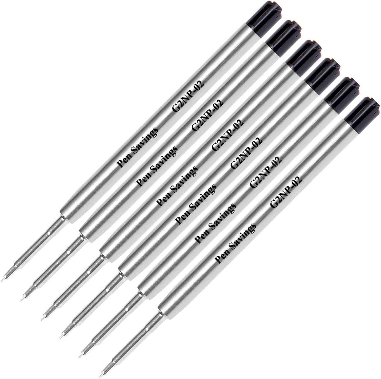 6 Pack, Pen Savings Gel Pen Refills Compatible with Parker Ballpoint Pens, .5mm Extra Fine Needle Point, Smooth Writing, Frictionless Flow (Bulk Packed) (Black)