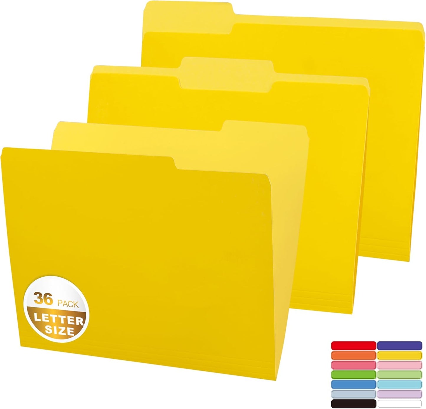 Two Tone Color File Folder 8.5 x 11 Inch,36 Packs Yellow File Folders,1/3 Cut Tab File Folder Letter Size, Assorted Colors,Manila File Folders for Office,School and Home,Organization