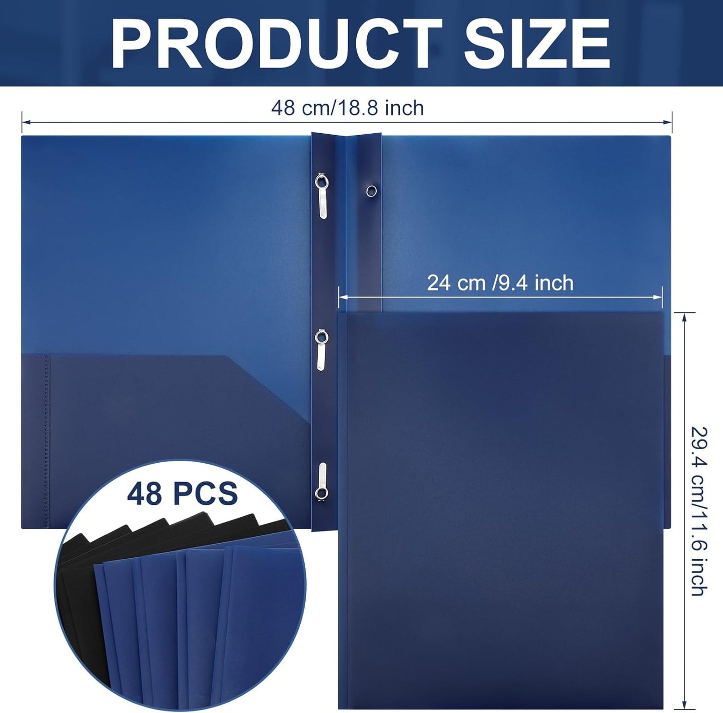 Patelai 48 Pcs Plastic Folders with 2 Pockets and 3 Prongs Home Folders with Card Slot Letter Size Heavy Duty Report Covers for Back to School(Navy Blue,Black,Classic)