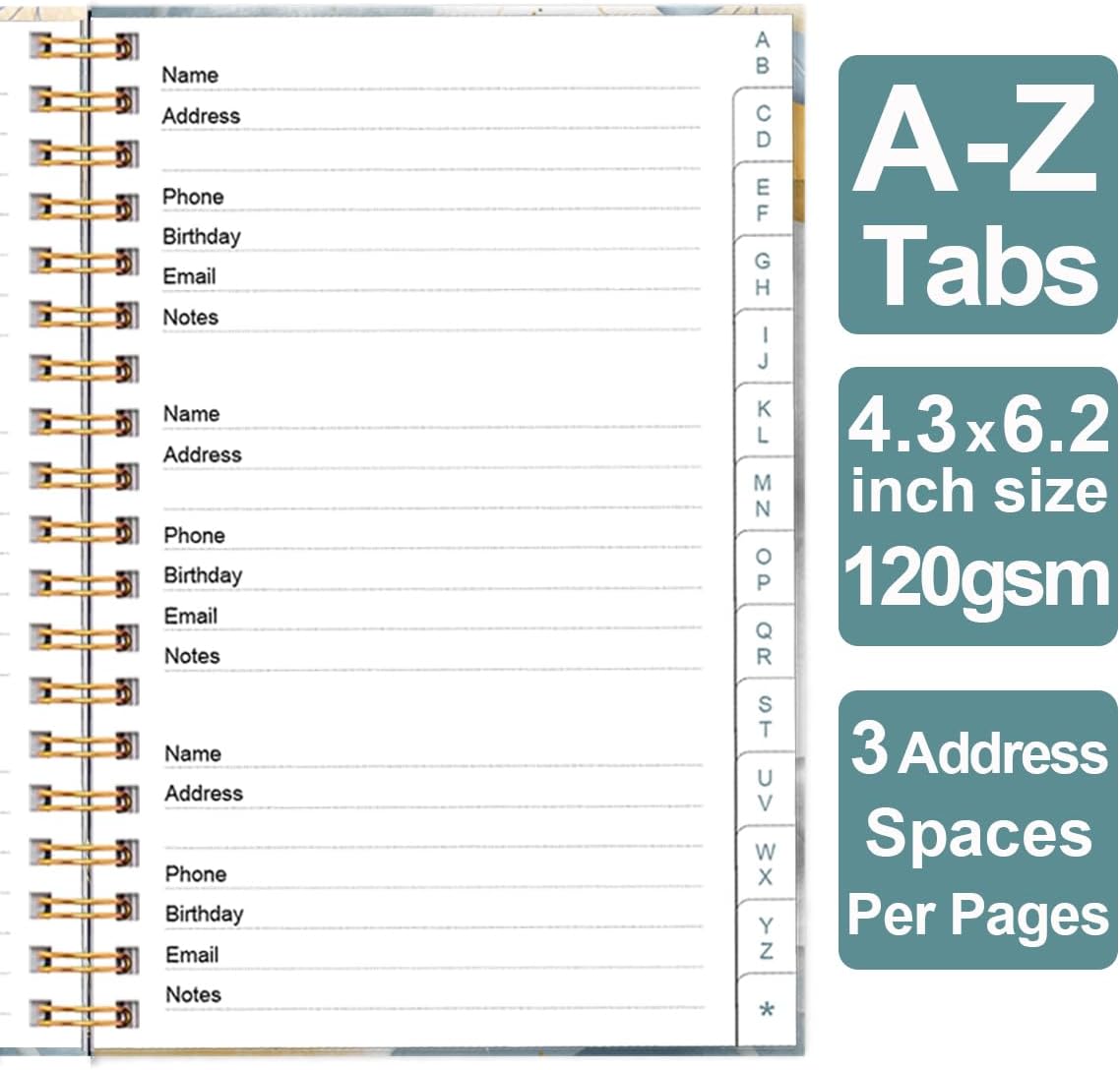 Address Book with Alphabetical Tabs - Telephone & Address Book with Address Contacts, Special Date, Phone, Birthday & Internet Login Password for Home and Office, 4.3" x 6.2", Blue Leaf