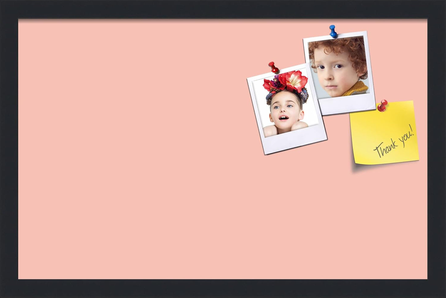 PinPix 22x14 Inch Cork Bulletin Board. This Decorative Framed Pin Board Comes with Pink Pastel Design and a Satin Black Frame. Ideal for Home Office Decor or Message Board (PinPix-1813)