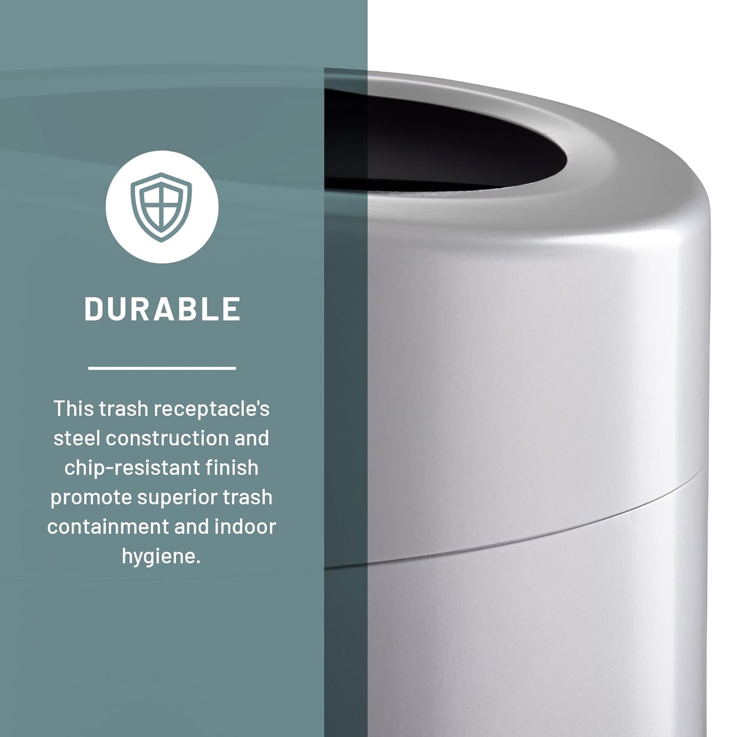 Safco Open Top Trash Can, 30 Gallon Stainless Steel Modern Garbage Can for Indoor Use, Silver