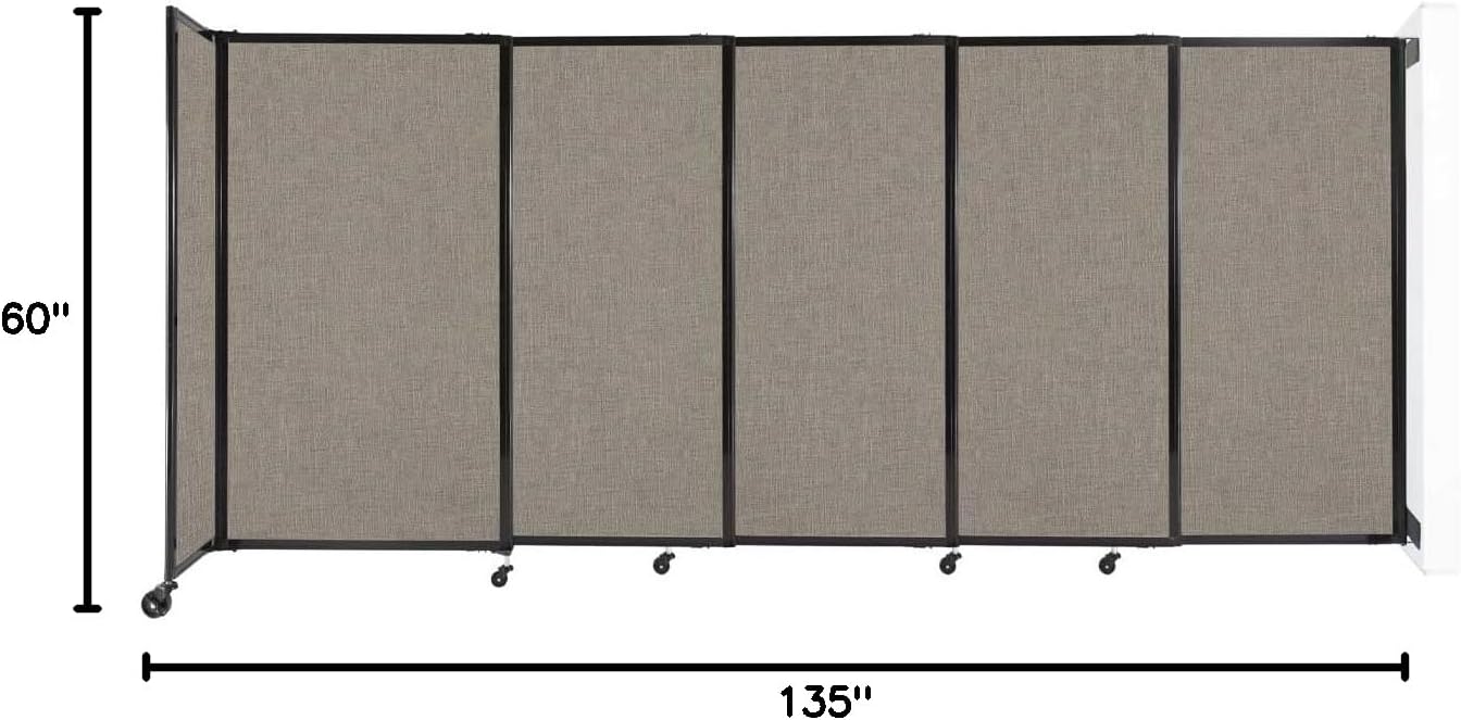 Wall-Mounted Sliding StraightWall Room Divider | Adjustable Widths | Locking Wheels | Room Separator | Up to 11'3" Wide x 5' Tall Warm Pebble Fabric Panels