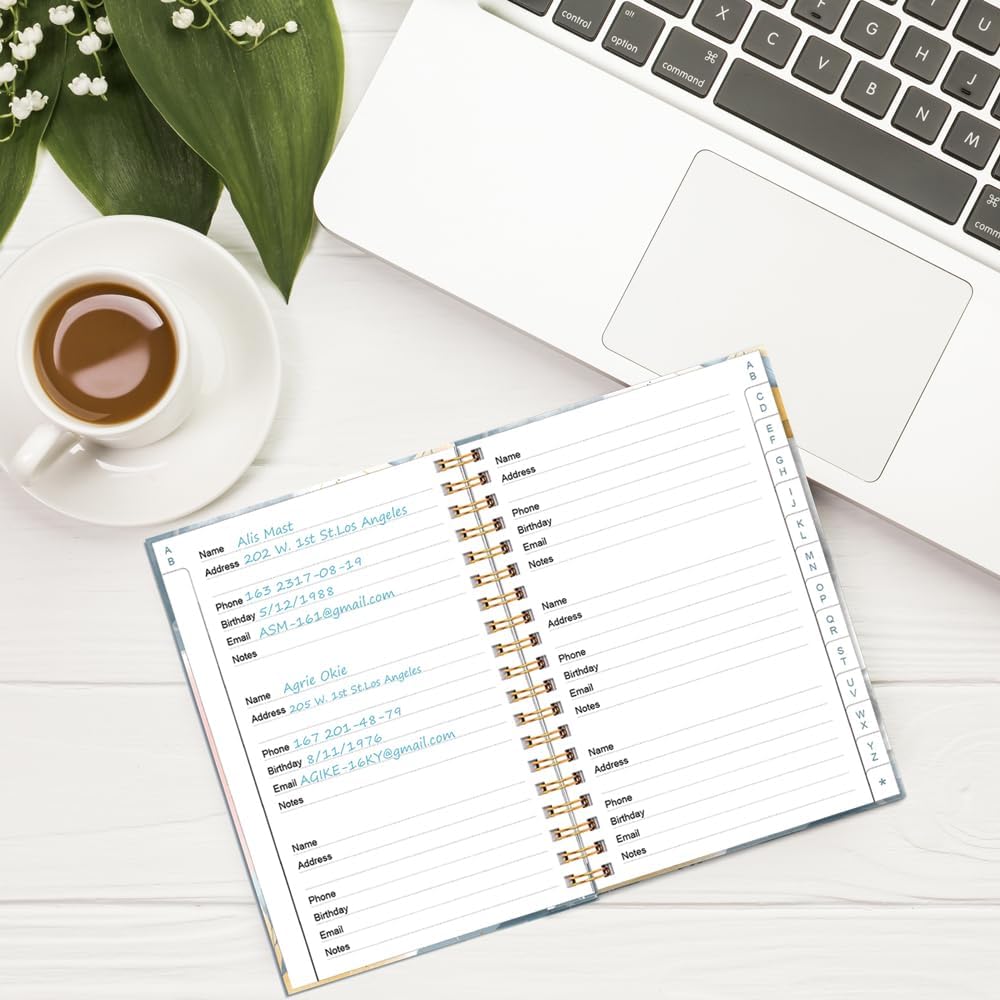 Address Book with Alphabetical Tabs - Telephone & Address Book with Address Contacts, Special Date, Phone, Birthday & Internet Login Password for Home and Office, 4.3" x 6.2", Blue Leaf