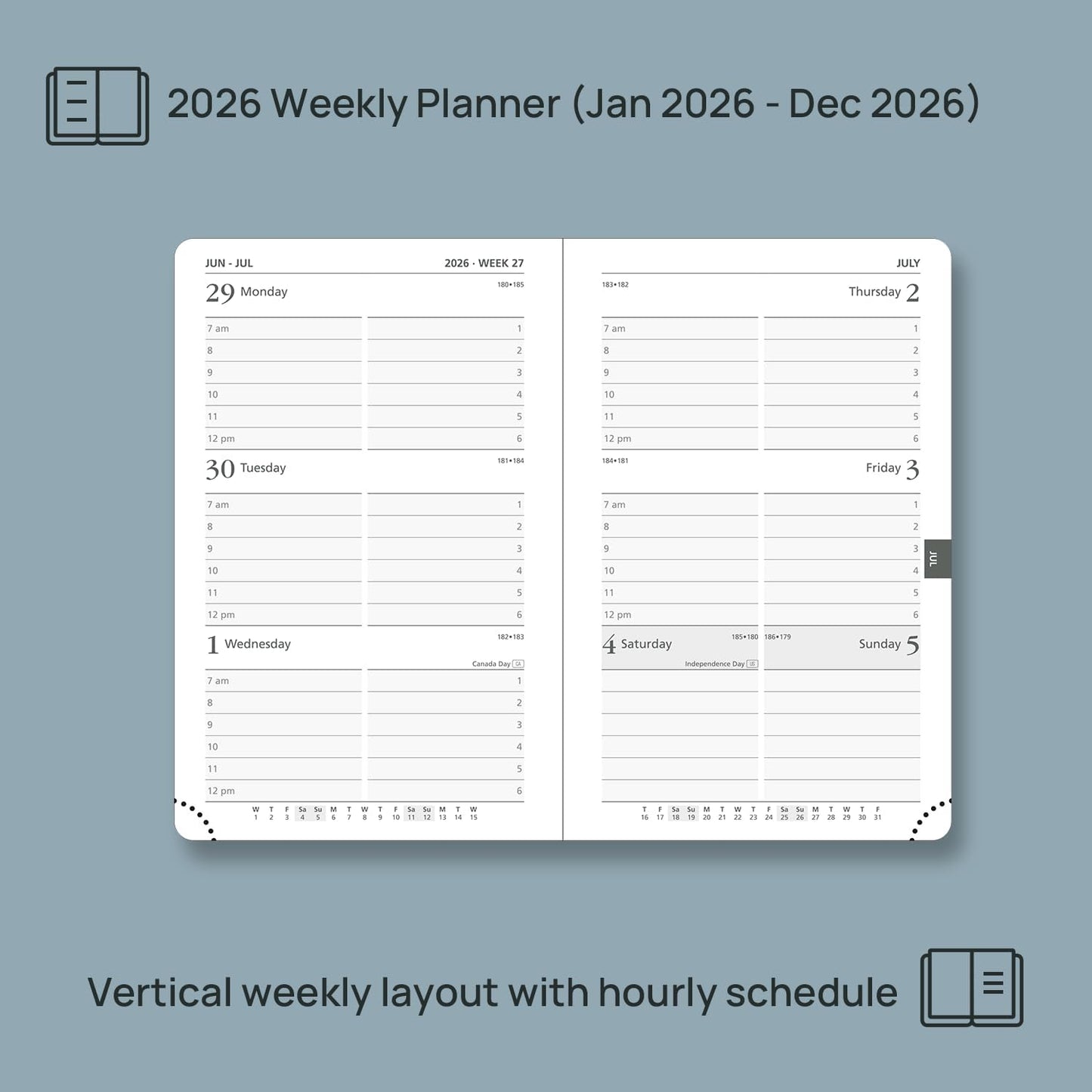 POPRUN 2026 Planner (Pocket Size 4''x 6.25'' Hardcover) - Small Calendar for Purse with Hourly Schedule & Vertical Weekly Layout, Monthly Calendars, 100 GSM - Midnight Green