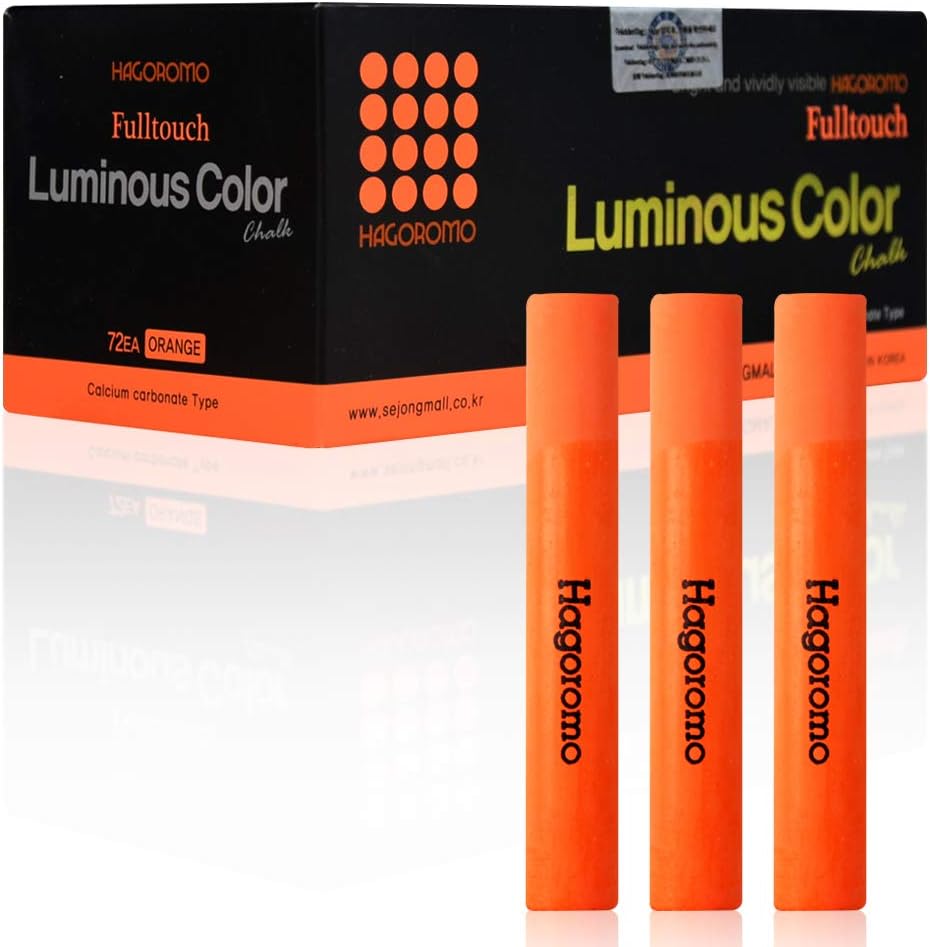 Hagoromo Fulltouch Luminous Chalk 1 Box, Non-Toxic, Dustless [72 Pcs/Orange]