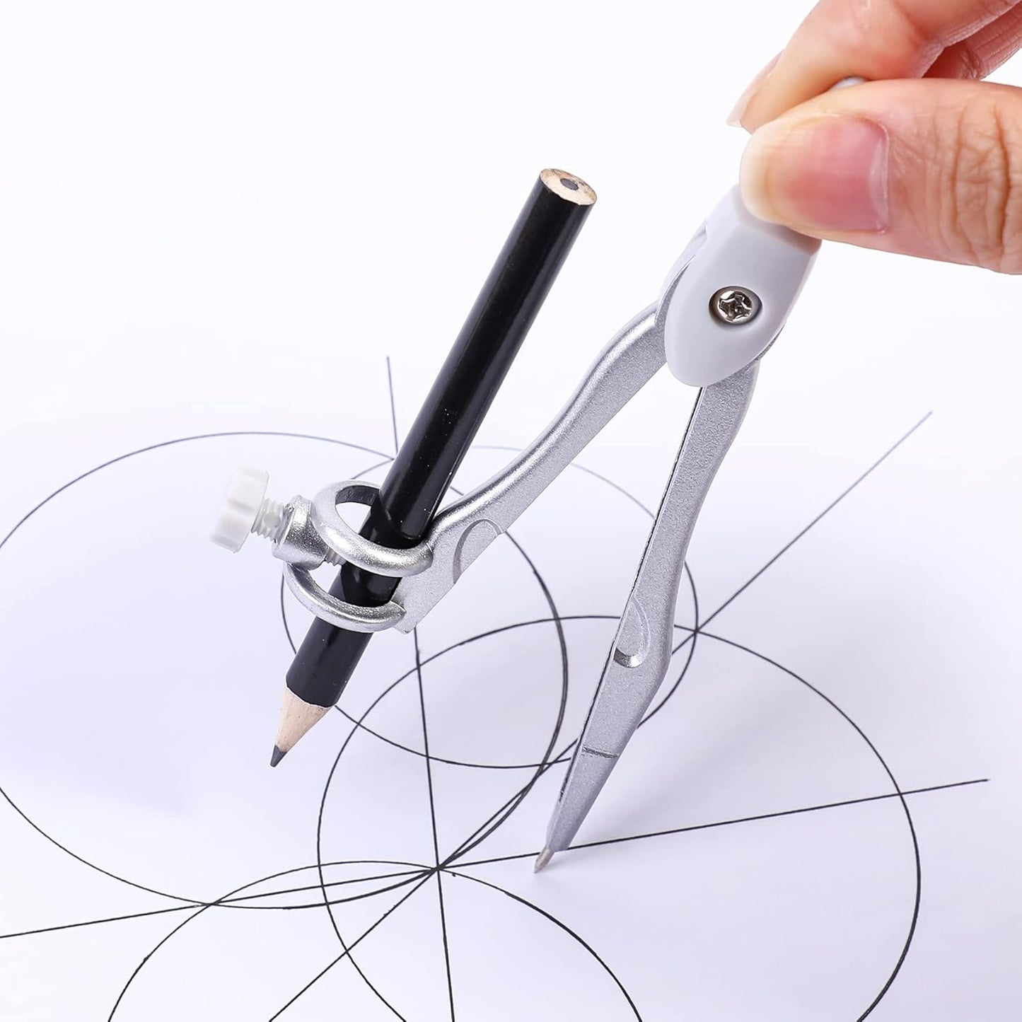 Math Geometry Sets 10 Piece Student Supplies with Shatterproof Storage Box,Includes Rulers,Protractor,Compass,Eraser,Pencil Sharpener,Lead Refills,Pencil,for Drafting and Drawings（Grey）