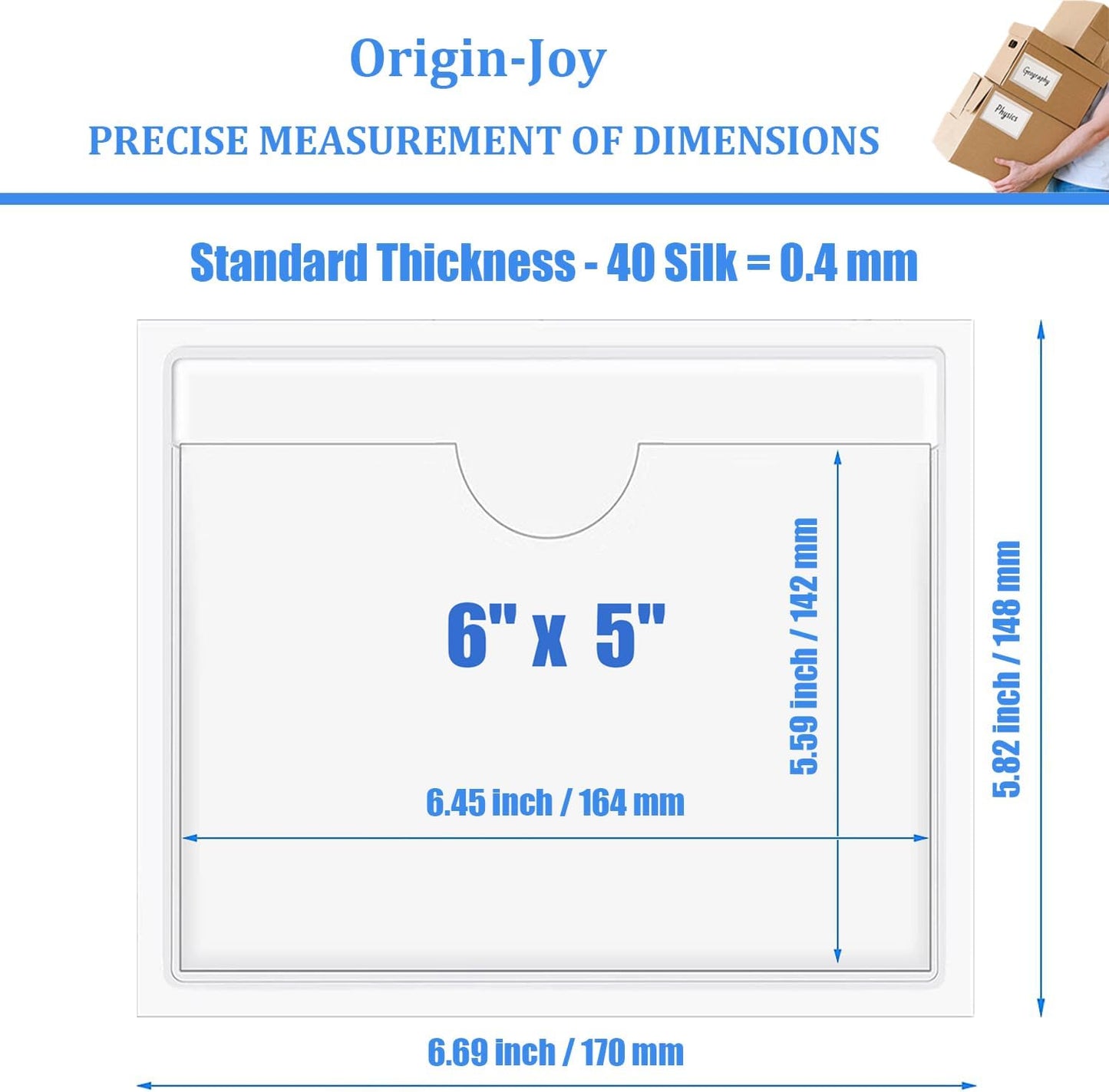 Origin-Joy 25 PCS Self-Adhesive Index Label Pockets, Clear Plastic Peel & Stick Card Holders with Top Open for Loading (6 x 5 inch)