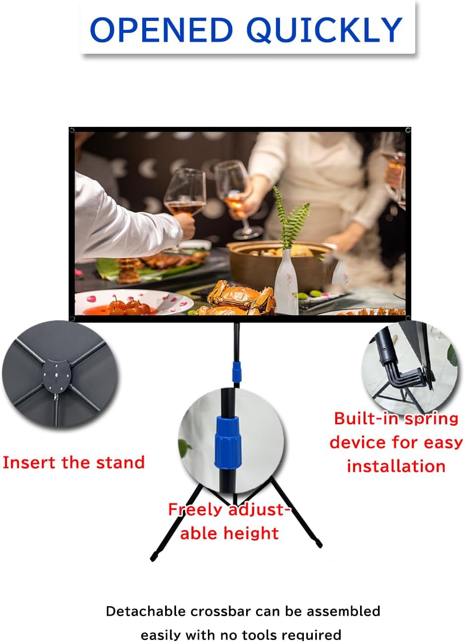 Projector Screen with Stand Outdoor 100 inch 4K HD 1.5-Gain Wrinkle-Resistant Movie Screen, 160° Viewing Angle, Projection Screen for Movie Night and Indoor 【100in】