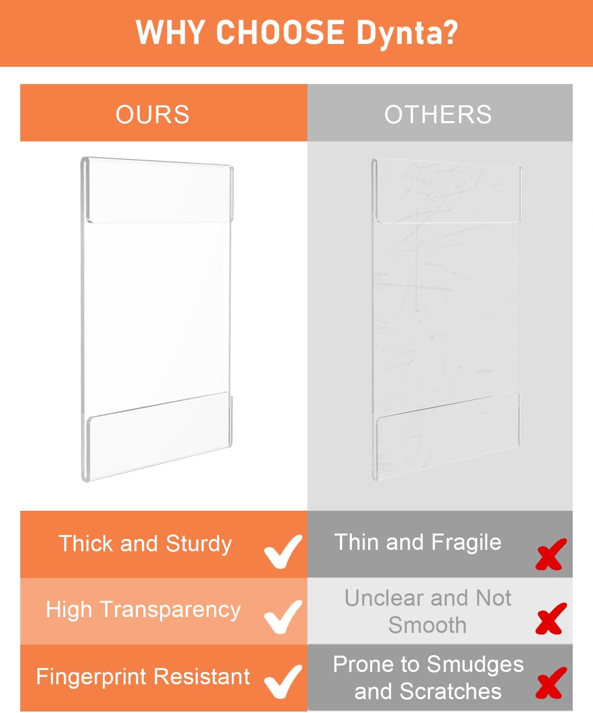 Dynta 6 Pack Acrylic Sign Holder 8.5 x 11 with Double Sided Adhesive Tape, Plastic Sign Holder Wall Mount, Memo Document Flyer Brochure Menu Holder for Office Home Store Restaurant