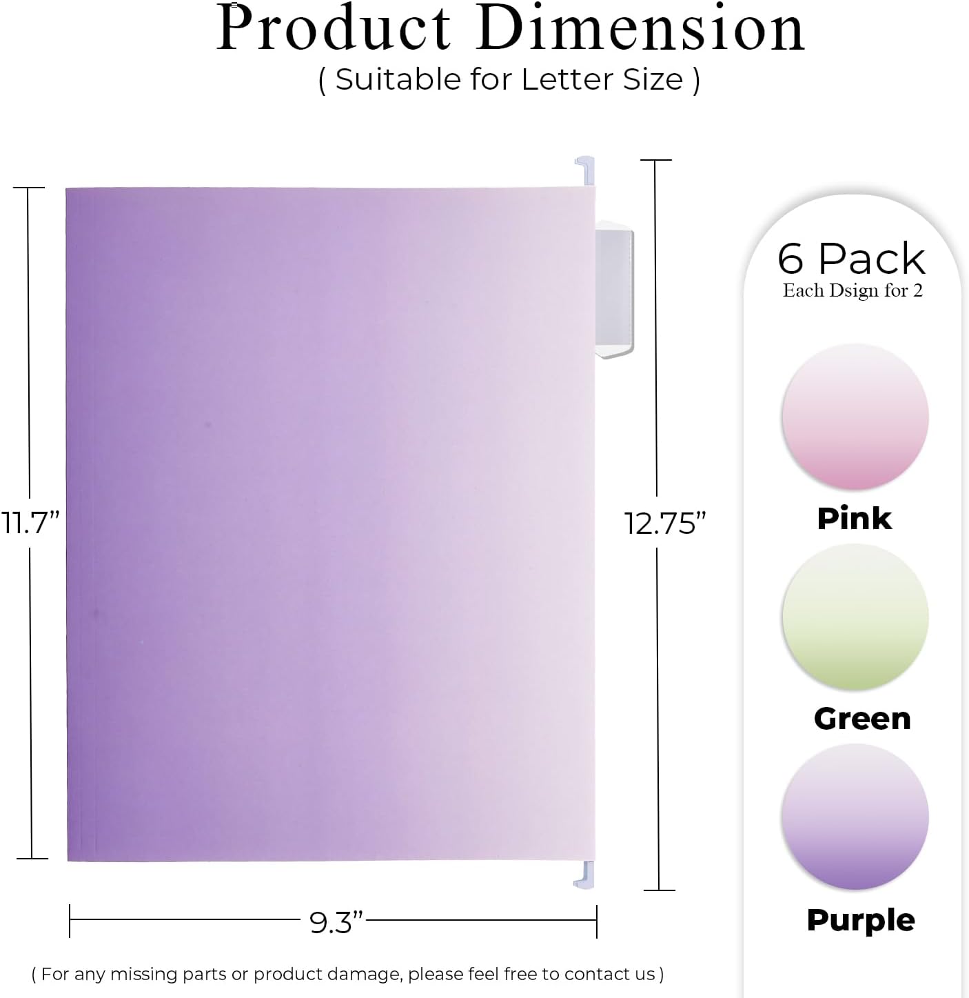 Y YOMA 6 Pack Decorative Hanging File Folders Letter Size Cute Hanging Folder Pretty File Folder Organizer for Filing Cabinet Office Home with 1/5-Cut Adjustable Tabs, Pure Gradient