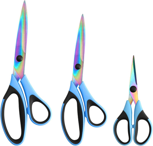 Craft Scissors Set of 3 Pack, All Purpose Sharp Titanium Blades Shears, Rubber Comfort Grip Handle, Multipurpose Fabric Scissors Tool Set Great for Office, Sewing, Arts, School and Home Supplies, Blue