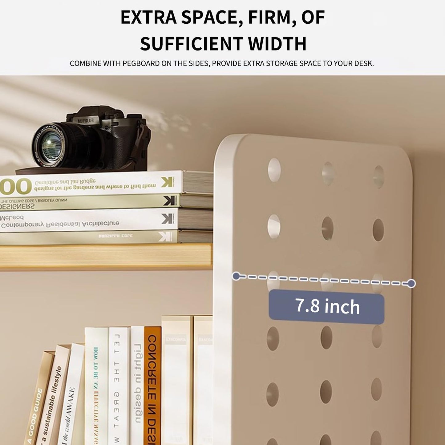 Wood Desk Shelf Organizer, 2 Tier Desktop Bookshelf for Home and Office Supply, Wooden Desktop Organizer with Pegboard Design, Adjustable Display Shelf for Computer Desk