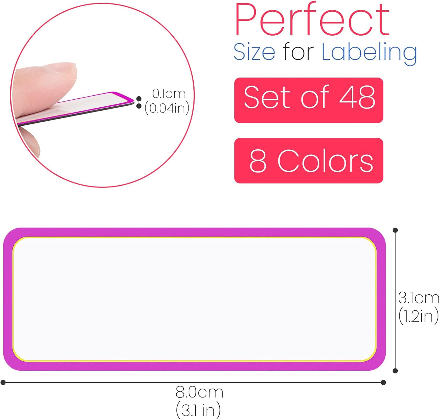 48 Pieces Magnetic Dry Erase Labels - Real Waterproof/Reusable Strips for Classroom Home Office Garage Refrigerator Blank Writable Erasable Cards Colored Border Name Tags Students Locker Shelf