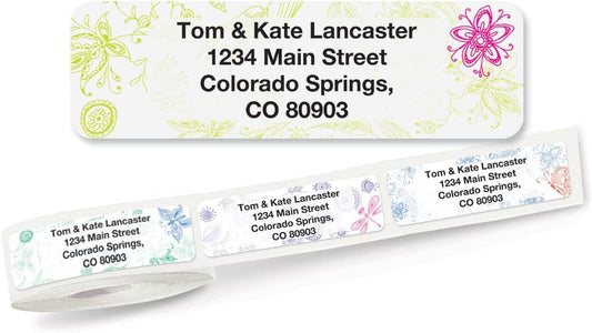 Colorful Images Flower Garden Rolled Personalized Return Address Mailing Labels with Dispenser, Customize with Name & Shipping Address, 500 ¾” x 2½” Self Adhesive, Easy Peel Label Roll
