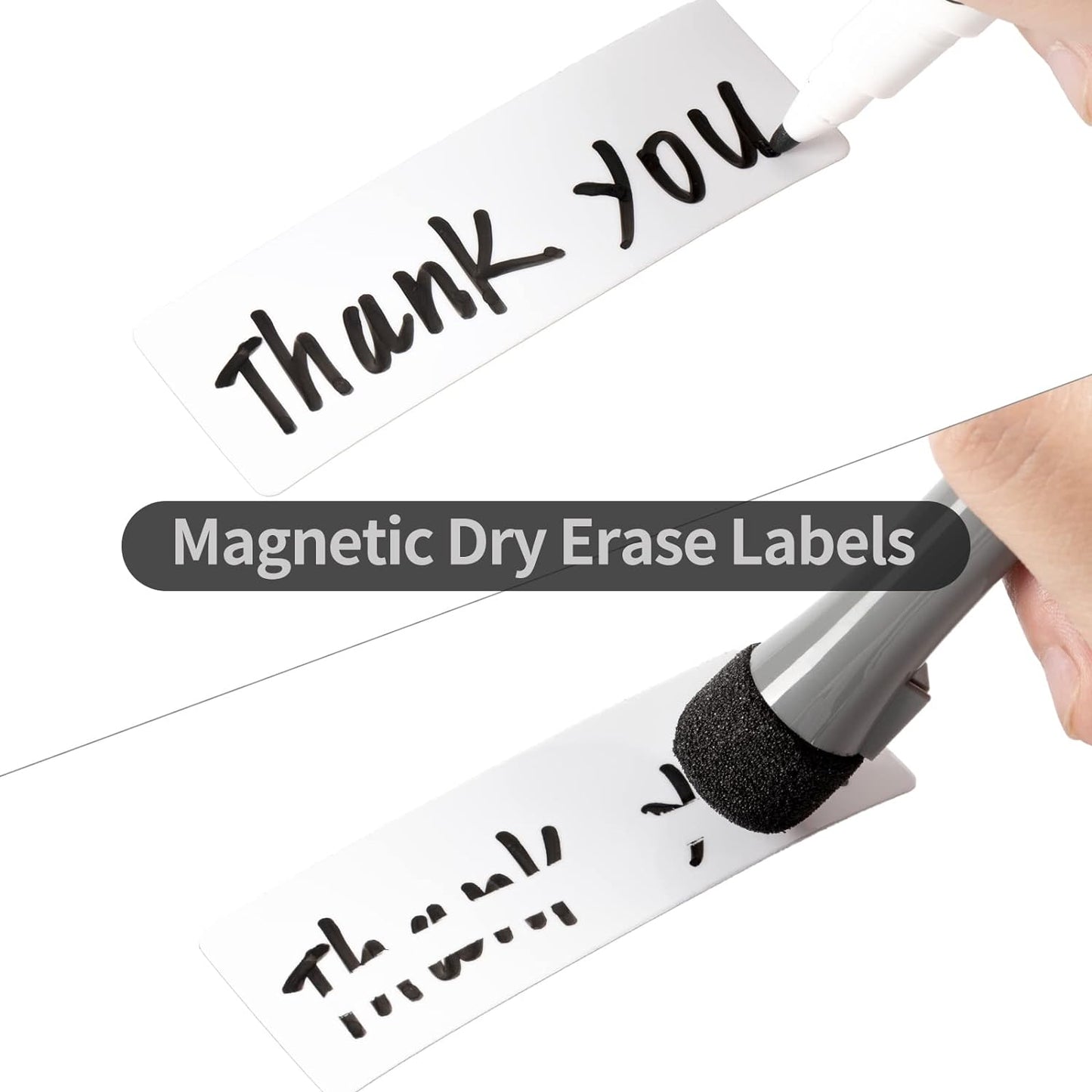 100-Pack Dry Erase Magnetic Labels - Waterproof, Eco-Friendly, Reusable Magnetic Name Tags for Classroom, Office, Cabinet, Whiteboard, Fridge & More (White, 1x3 Inches)…