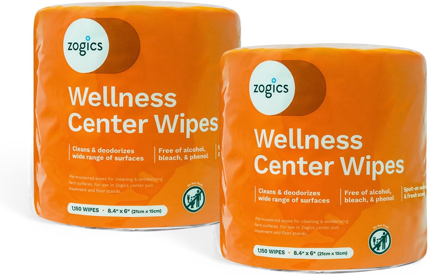 Zogics Wellness Center Cleaning Wipes – Gym Wipes for Cleaning Surfaces and Equipment, Durable and Safe Pre-Saturated Wet Wipes (2,300 Count, 2 Rolls of 1,150 Wipes)