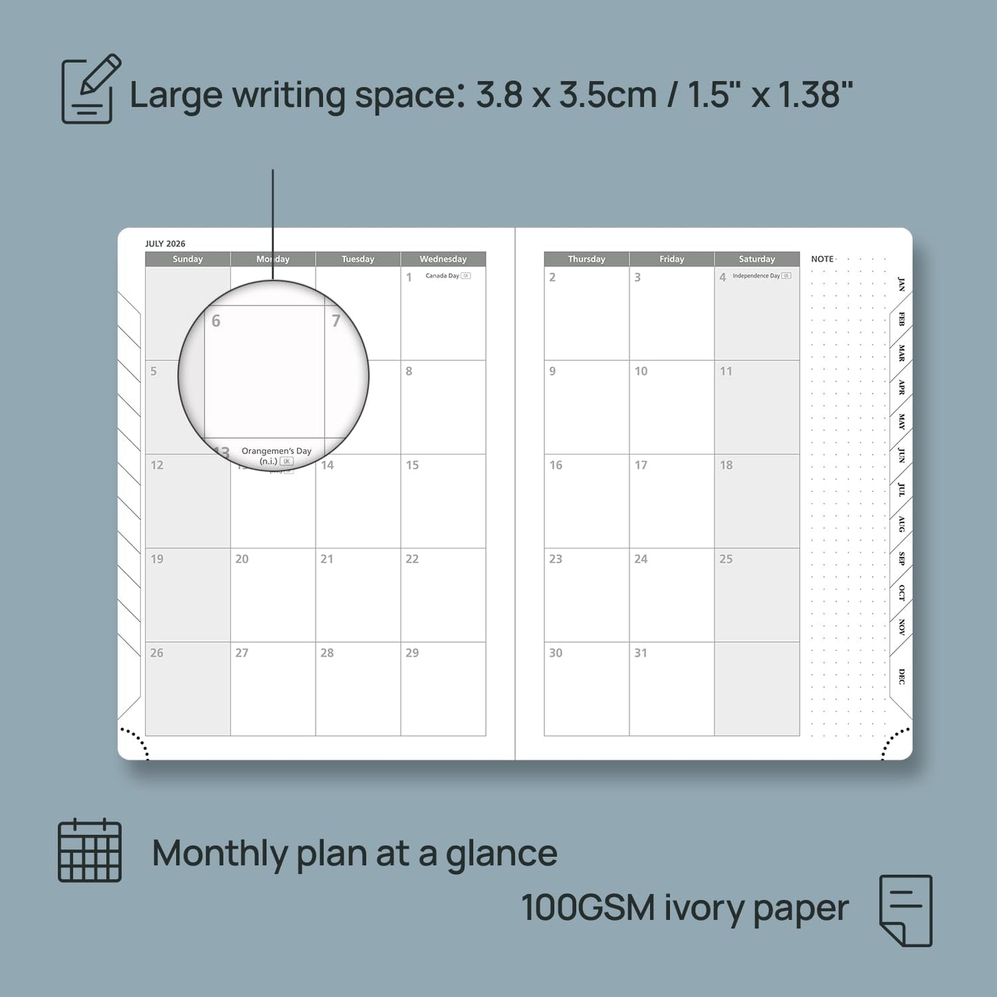 POPRUN Weekly Planner 2026 (Medium 6.5" x 8.5") Calendar 12 Months Notebook with Horizontal Layout, Leather Soft Cover, Monthly Tabs, Inner Pocket, 100GSM Thick Paper, Pen Holder - Petrol Green
