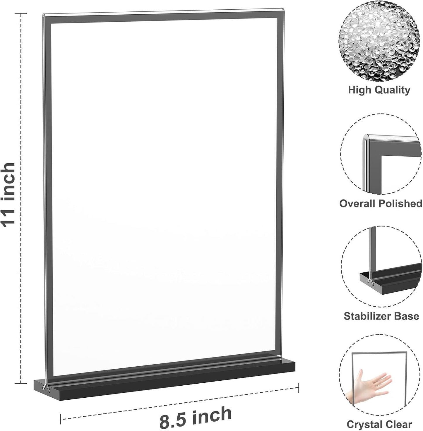 EHWINE 8 Pack Acrylic Sign Holder 8.5 x 11, Double-Sided Tabletop Black Sign Holder, Clear Acrylic Picture Frame Menu Flyer Paper Holder Display Stand for Home Wedding Party (with Non-Slip Pads)