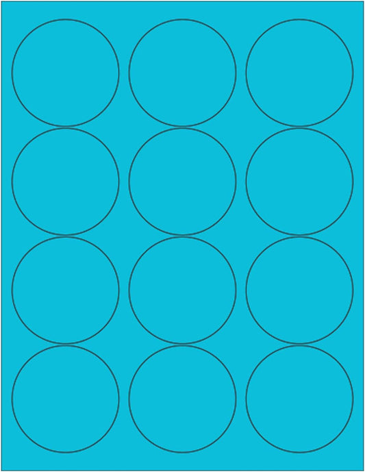 NextDayLabels - 8-1/2 x 11 Neon Color High Light Fluorescent Labels for Laser & Inkjet Printer (Blue Fluorescent, 2.5" Round - 12 Per Page | 300 Labels)