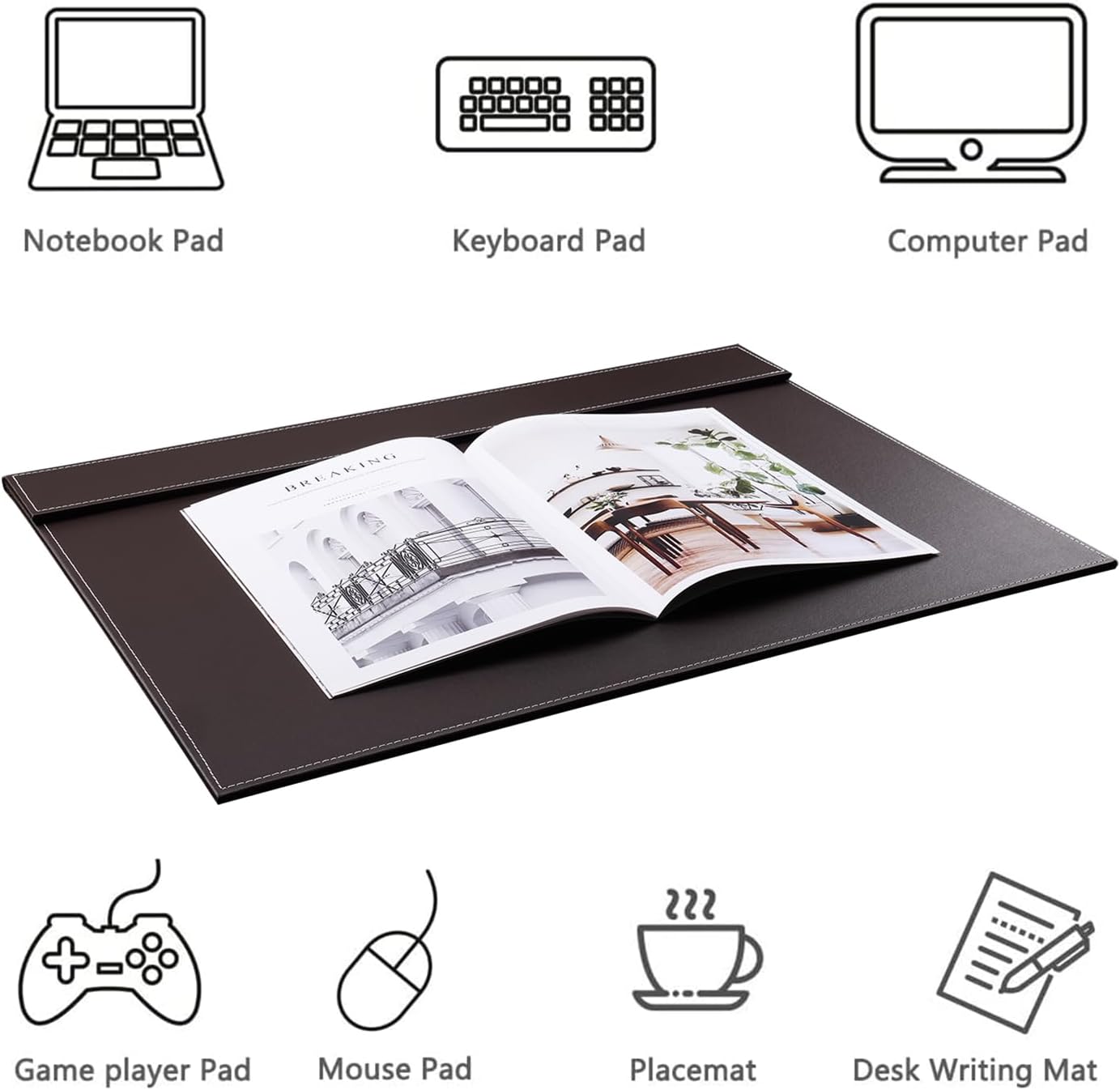 KINGFOM Ultra-Smooth PU Leather Desk Pad & Mat Office Desk Drawing & Writing Board A3/ A4 File Paper Clip Table Protector Mat on Top Large 24''x18'' (Brown)