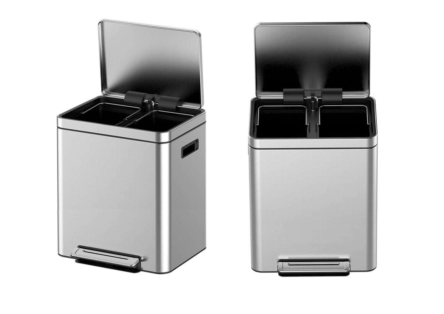 Kitchen Trash Can, 2 x 4.75 Gal (2 x 18L) Dual Trash Can with Recycle Bin, Stainless Steel Garbage Can, Fingerprint-Resistant Soft-Close Dual Recycling Bins for Kitchen