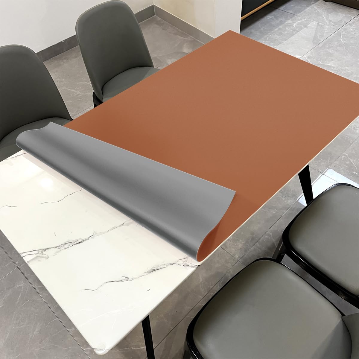 Leather Table Cover,1.8mm Thick,42x84 Inch Table Protector,Table Protector for Dining Room Table,Dining Table Cover,Dining Table Pads.(Brown+Gray,42x84)