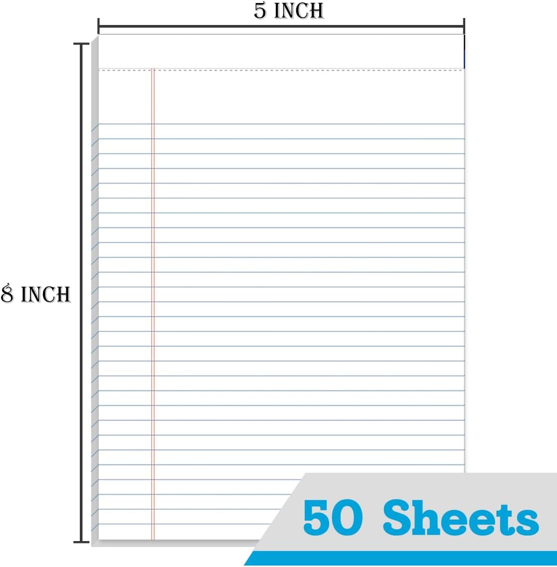 KAISA Small Legal Pads 5x8 inch Small Writing Pads 5"x8" Narrow Ruled Notepads School Office Home Note Pads, White 50 Sheets 144 Pads, WT-SWT50C