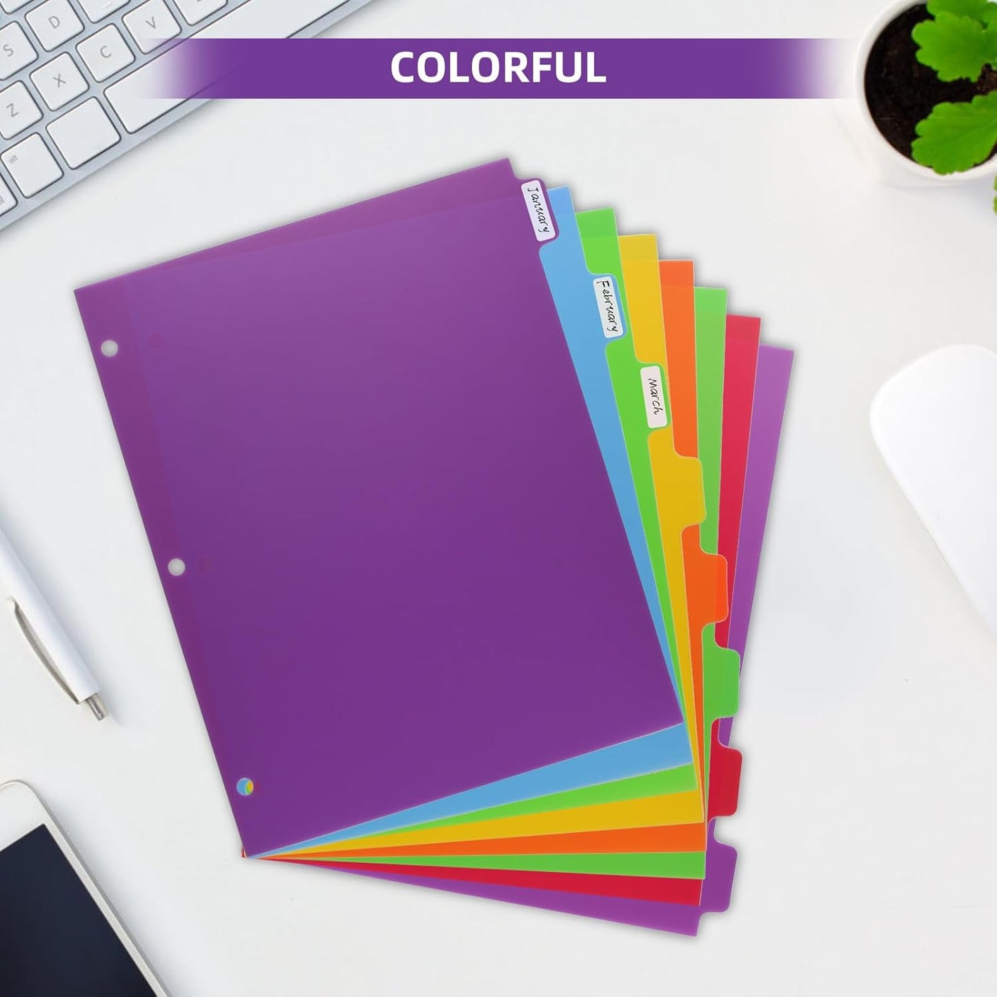 3 Set Plastic Binder Dividers with Tabs,Multicolor Index with 8-Tabs,Divider for 3 Ring Binder