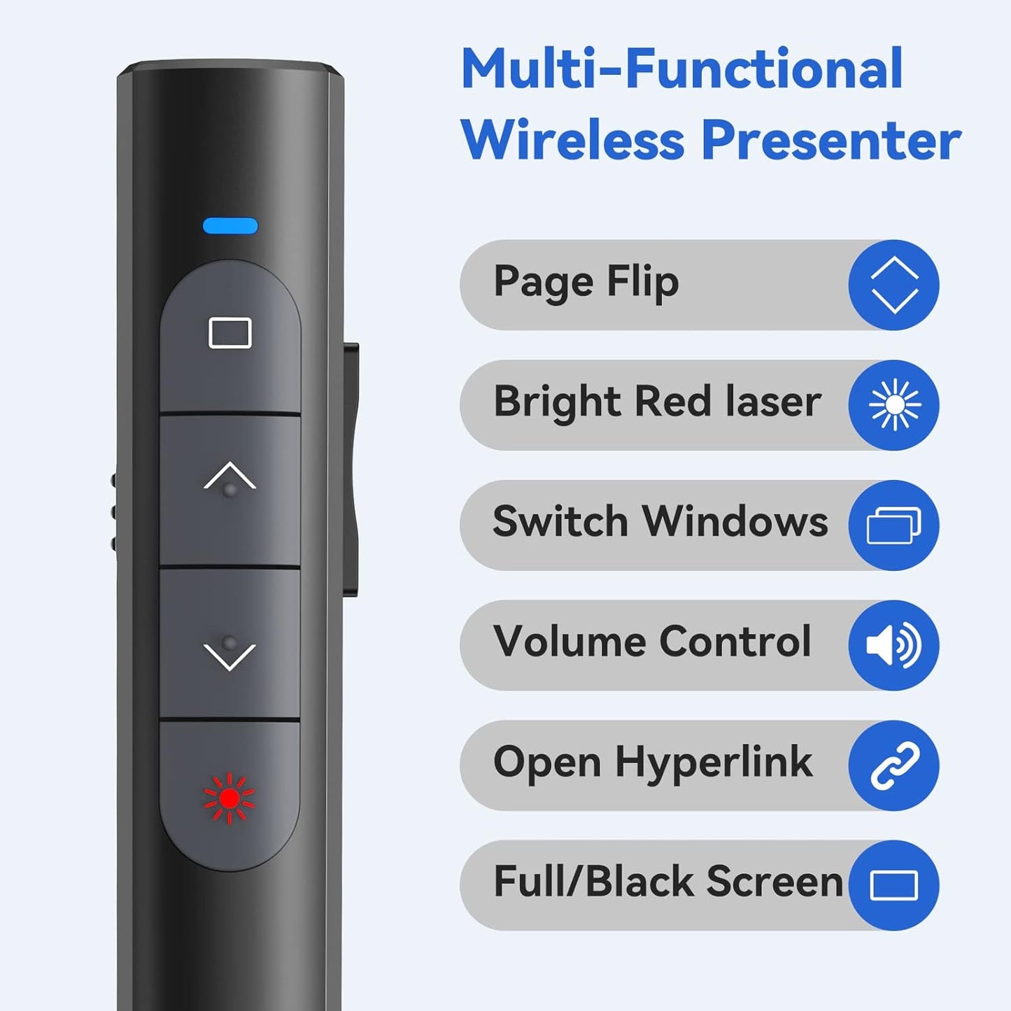 Presentation Clicker Wireless Presenter Remote, PowerPoint Clicker Computer Clicker with Red Light, Clickers for PowerPoint Presentations Slide Advancer with Volume Control for Mac/Laptop/Computer