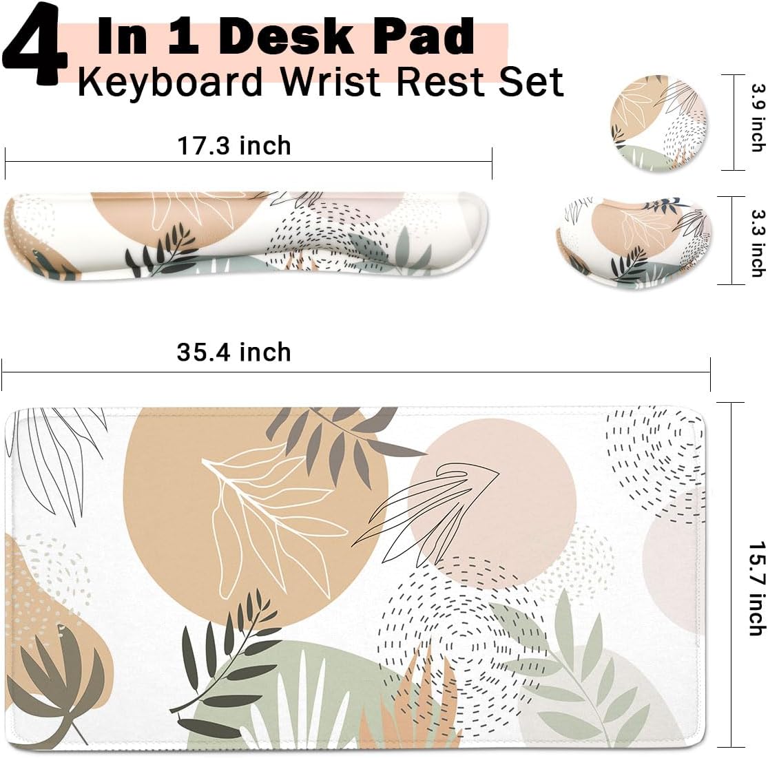 Keyboard Mouse Pad Set, Extended Mouse Pad+Keyboard Wrist Rest Support, Memory Foam Ergonomic Easy Typing, 4Pcs (35.4×15.7 in) Desk Pad Set for Home Office Study Game - Minimalist