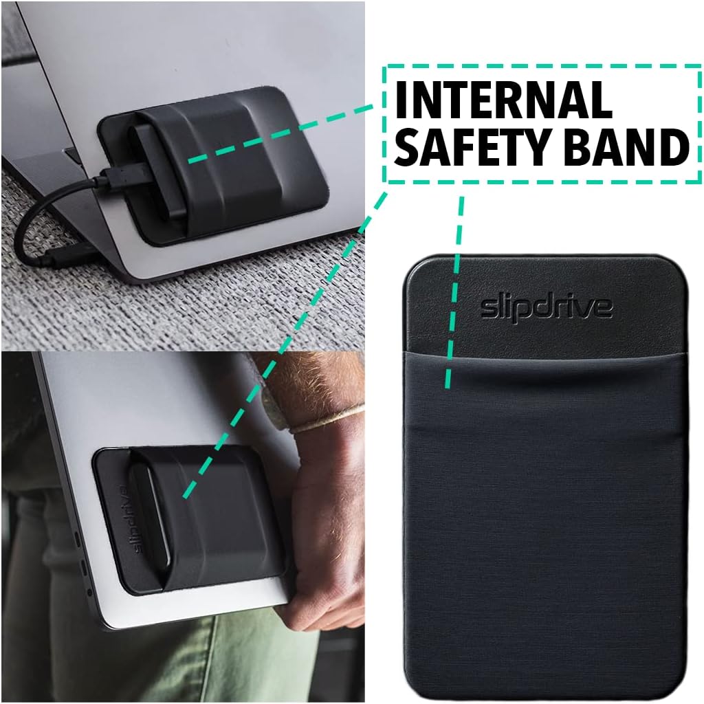 Slipdrive - Portable Hard Drive Sleeve for Laptop - SSD Solid State Drive - Reusable Adhesive - Stick on External Hard Drive Carrying Case - Pocket Pouch (Small, Black)