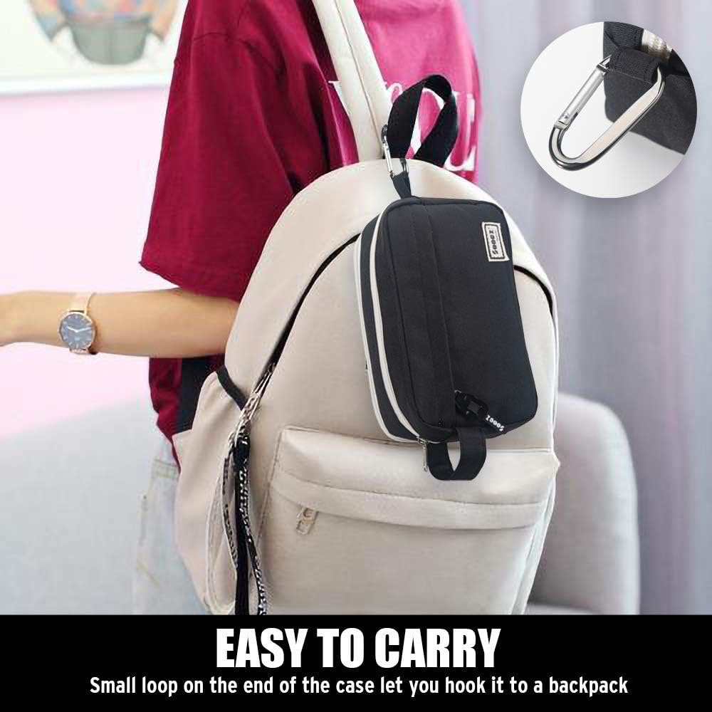 Sooez High Capacity Pencil Case, Big Pencil Bag Pouch Box Organizer Pen Case, Portable Journaling Supplies with Easy Grip Handle & Loop, Asthetic Supply for Girls Adults, Black