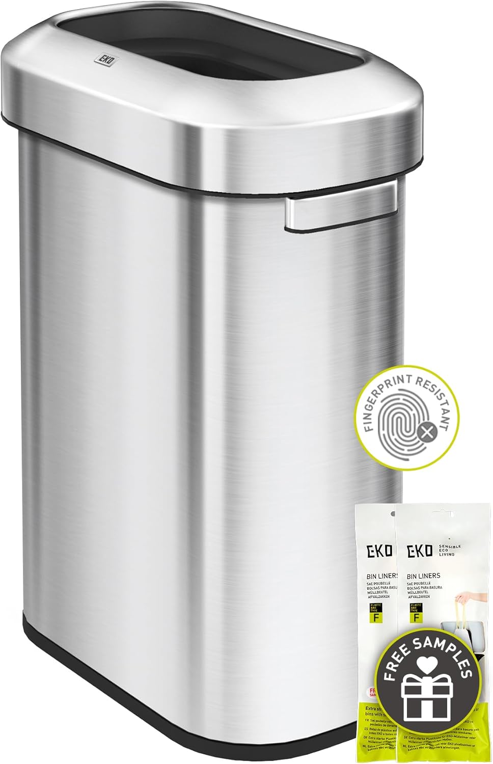 EKO Urban 16 Gallon/60 Liter Open Top Stainless Steel Slim Commercial Trash Can, Tall Kitchen Trash Bin, Heavy-Duty Commercial Grade Large Garbage Bin for Home, Office, Hotel, Cafe, Restaurant, Dorm
